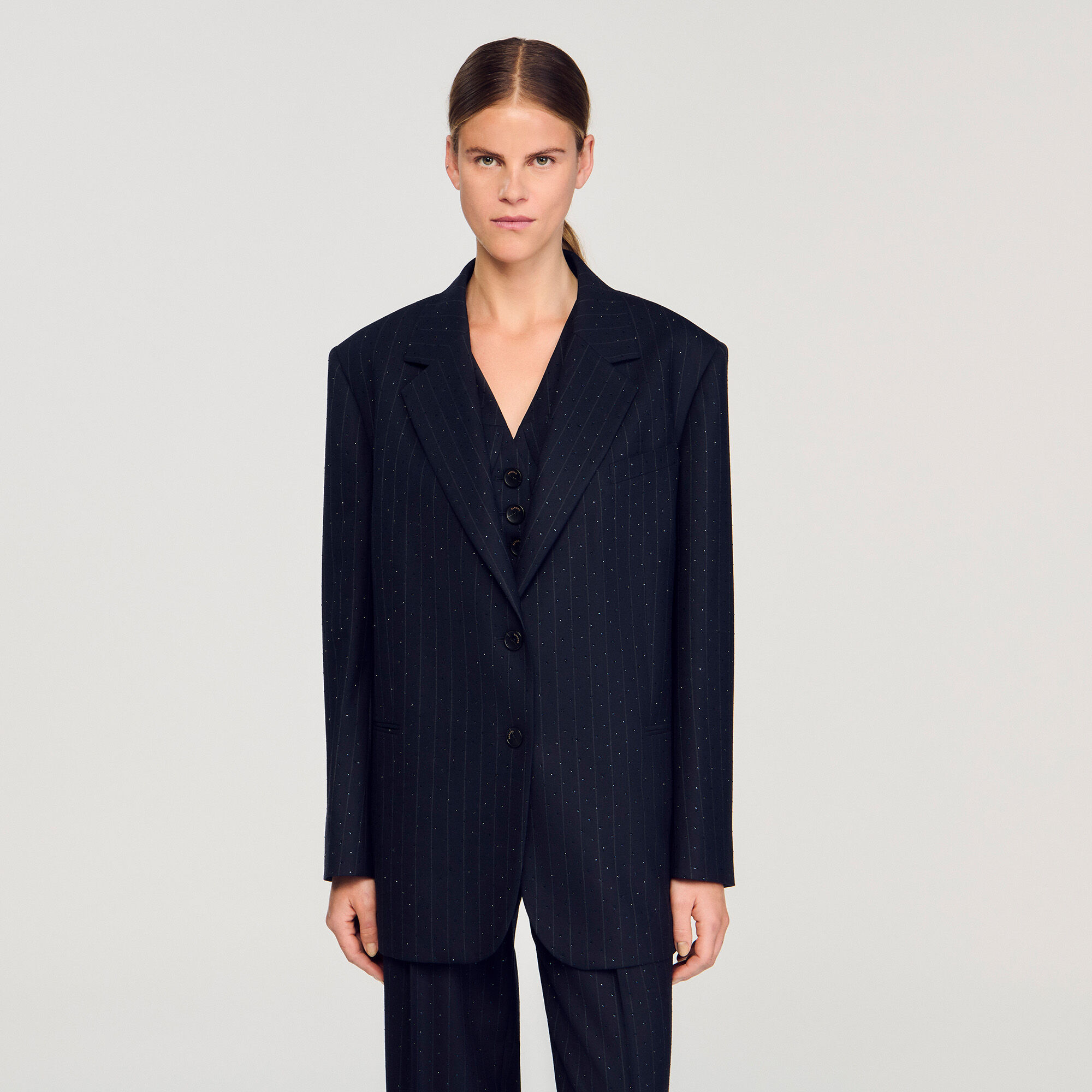 Striped rhinestone suit jacket