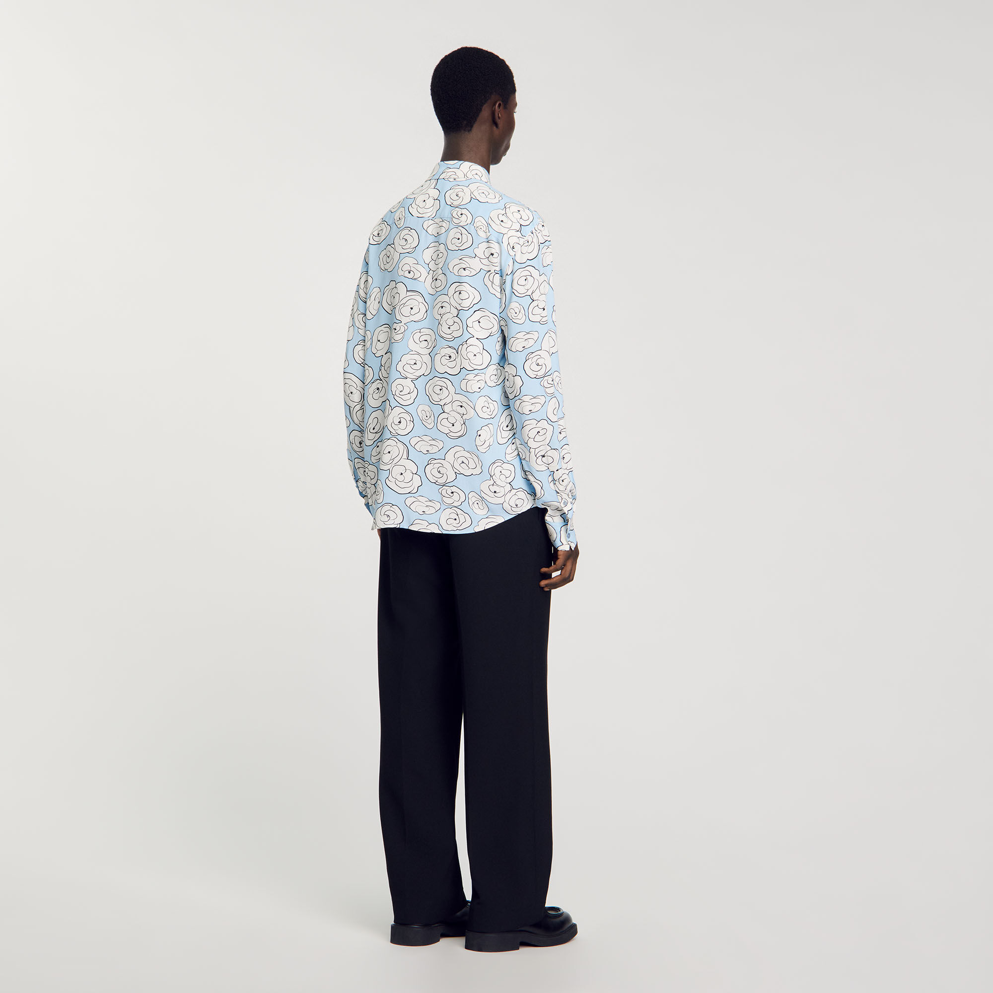 Camellia motif shirt blue for Men | Sandro Paris