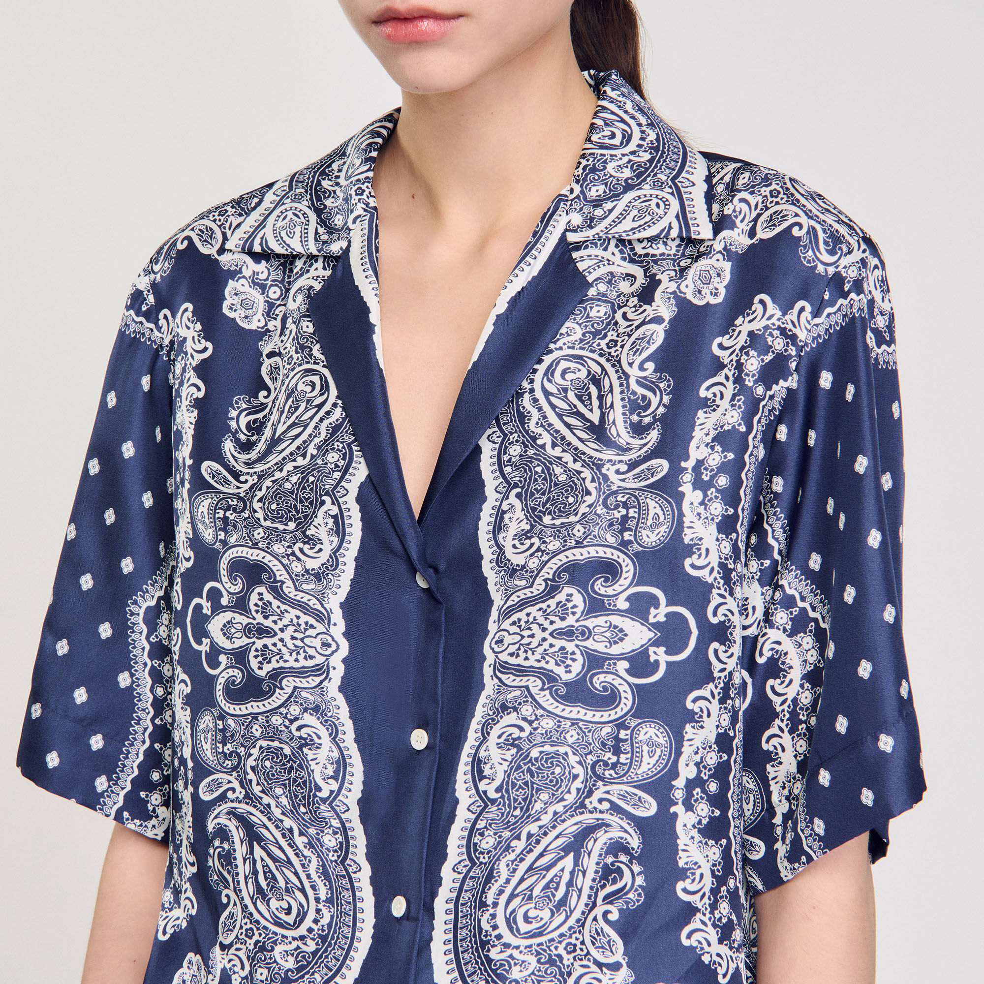 SANDRO 売れ筋商品|||サンドロ シャツ トップス レディース Shirts Azure Striped cropped shirt with rhinestone blue For Women