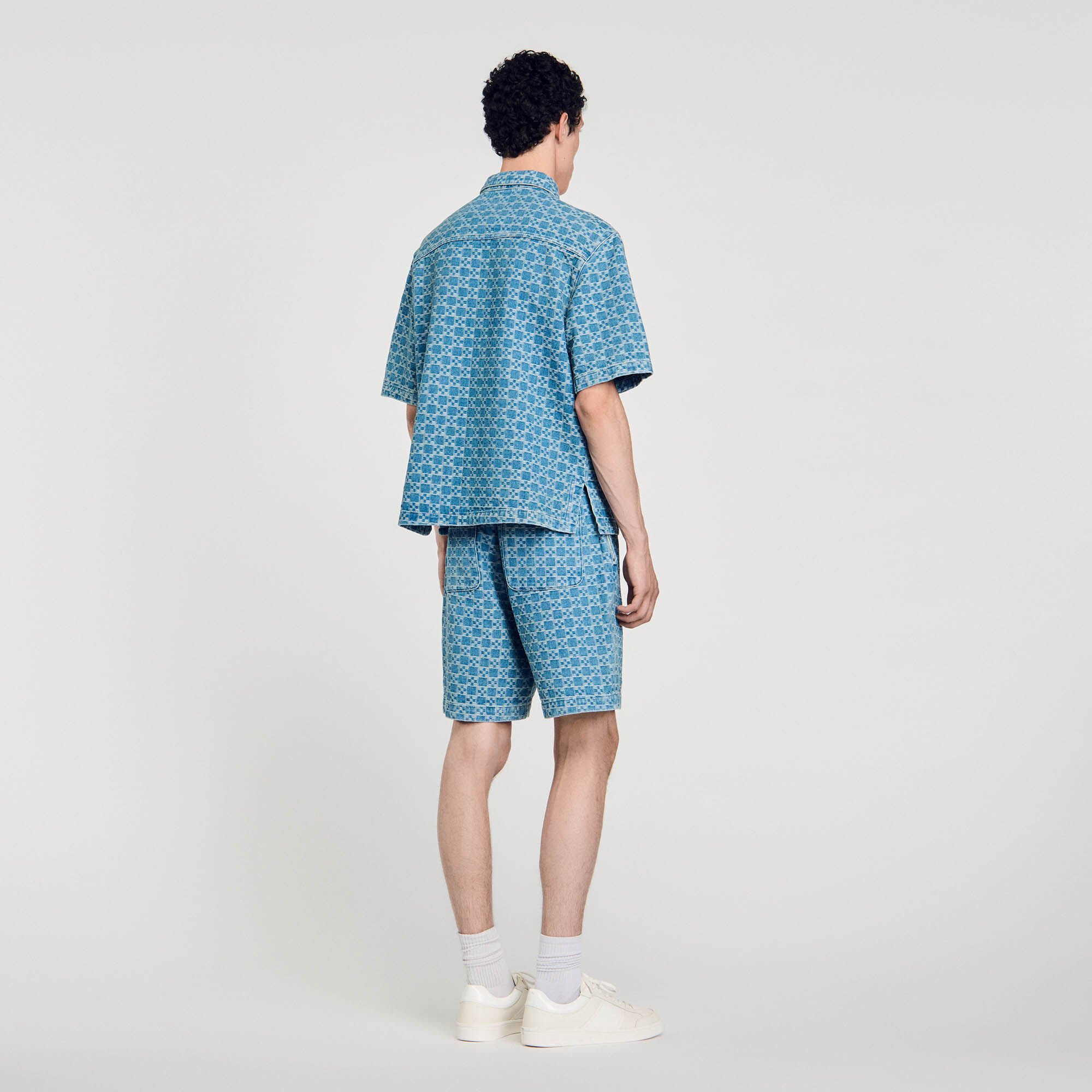 Square cross denim shirt