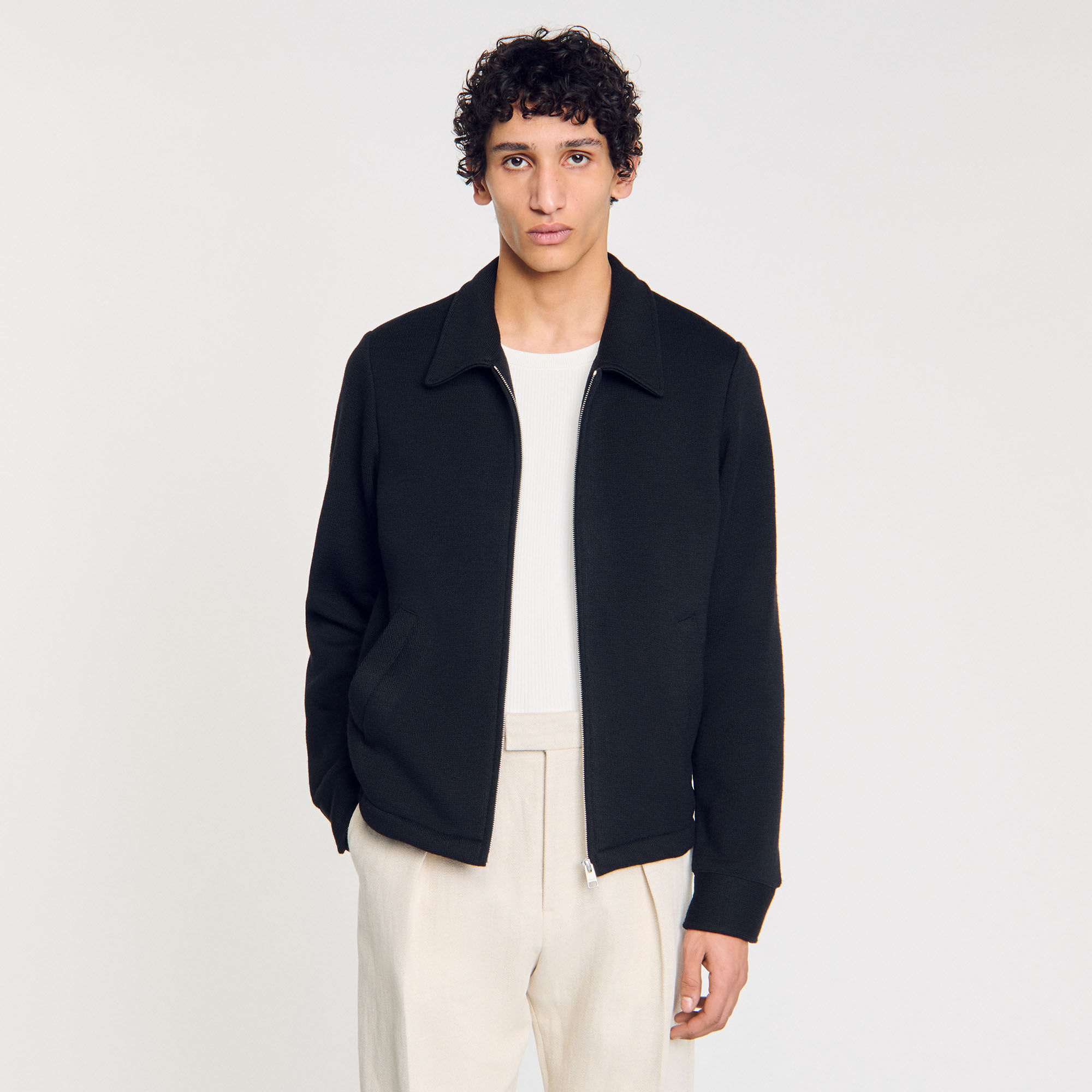 Knitted jacket black / gray for Men | Sandro Paris