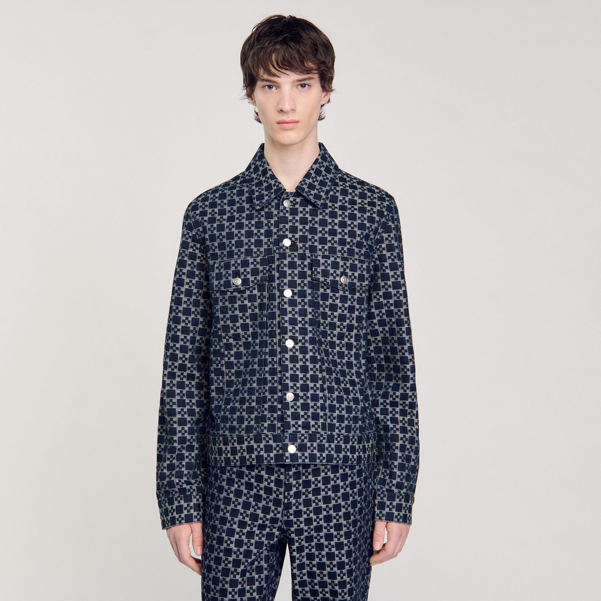 Square cross denim jacket