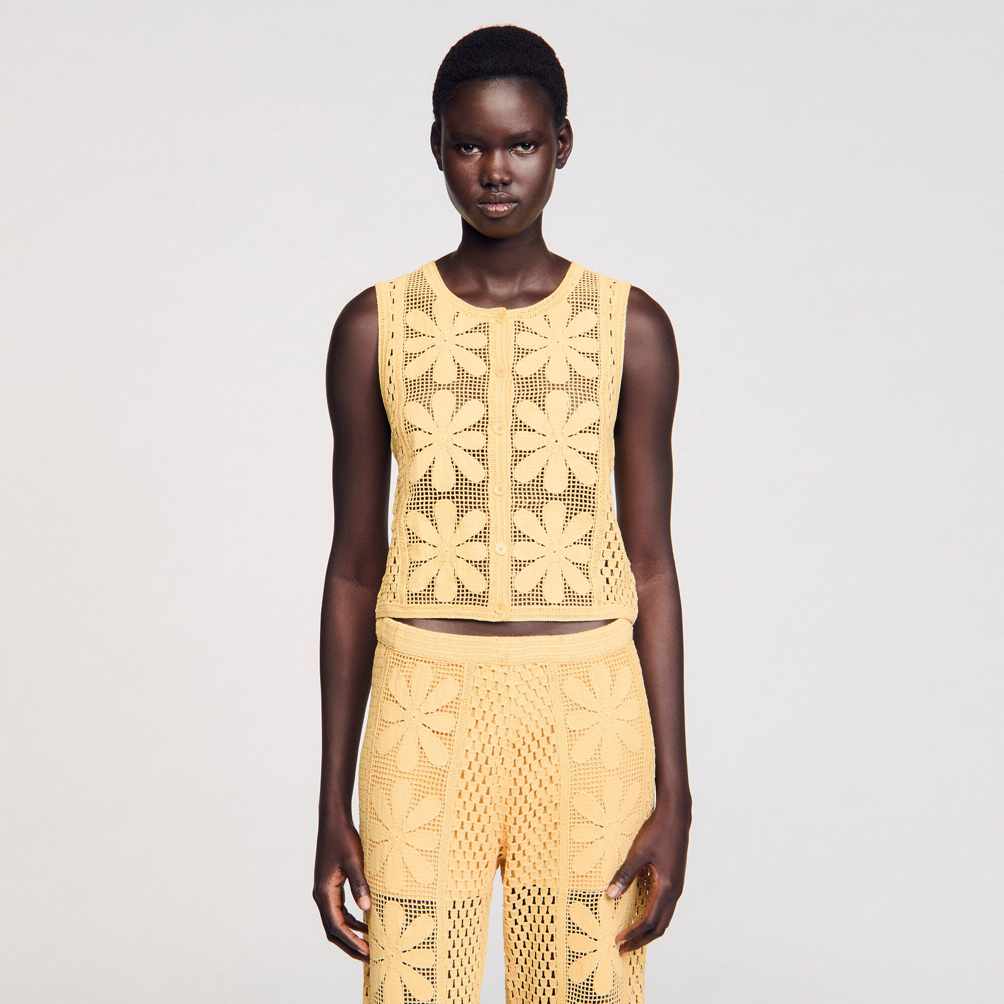 Crochet top yellow / orange For Women | Sandro Paris