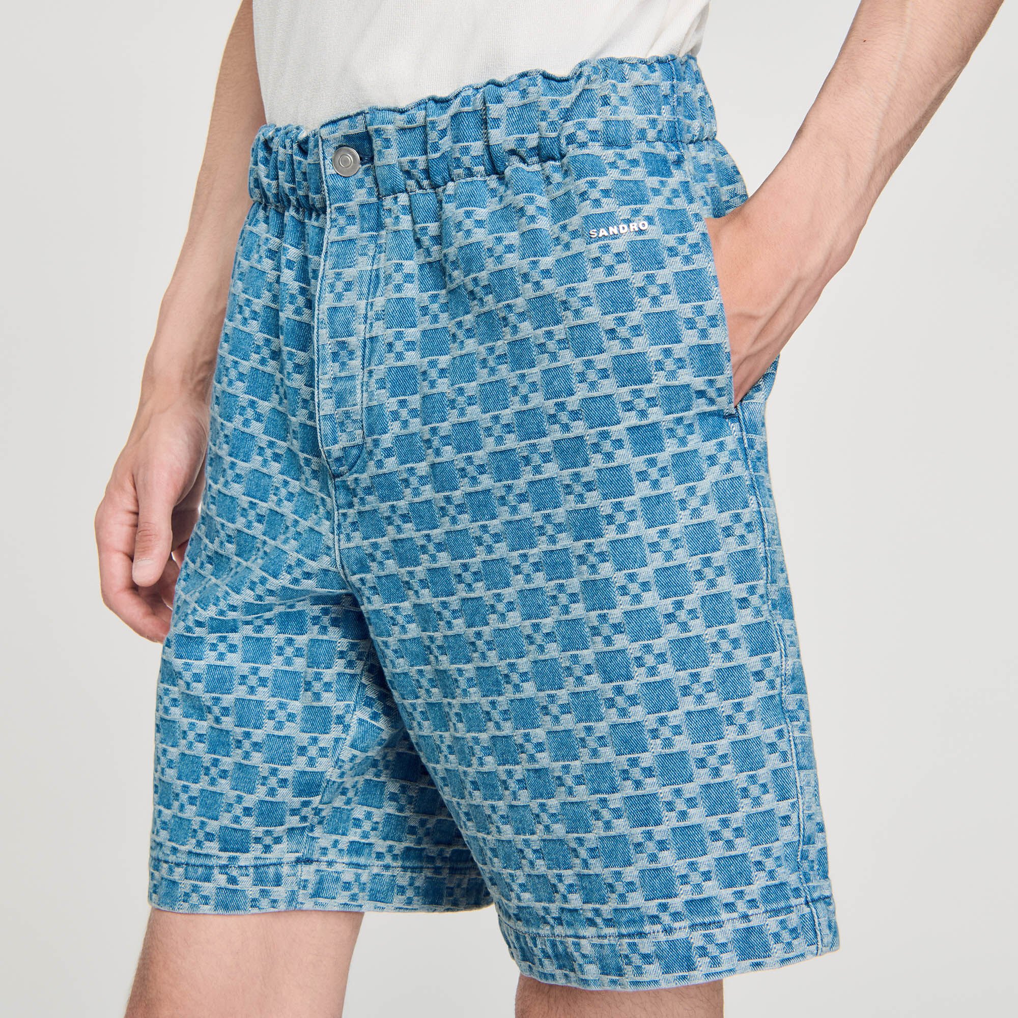 Square cross denim Bermuda shorts