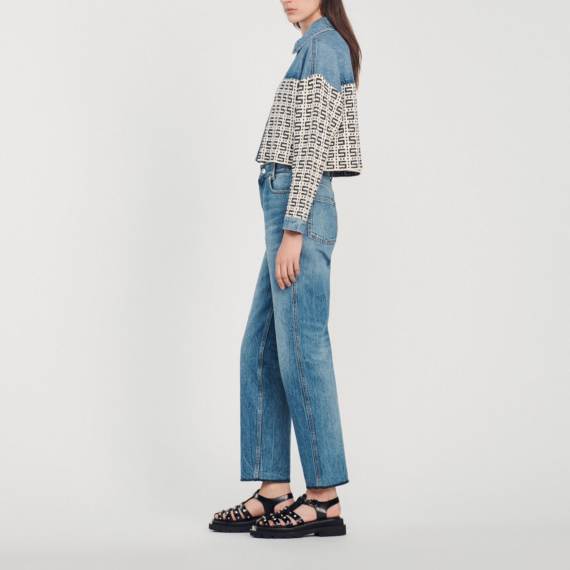 Cropped denim coatigan