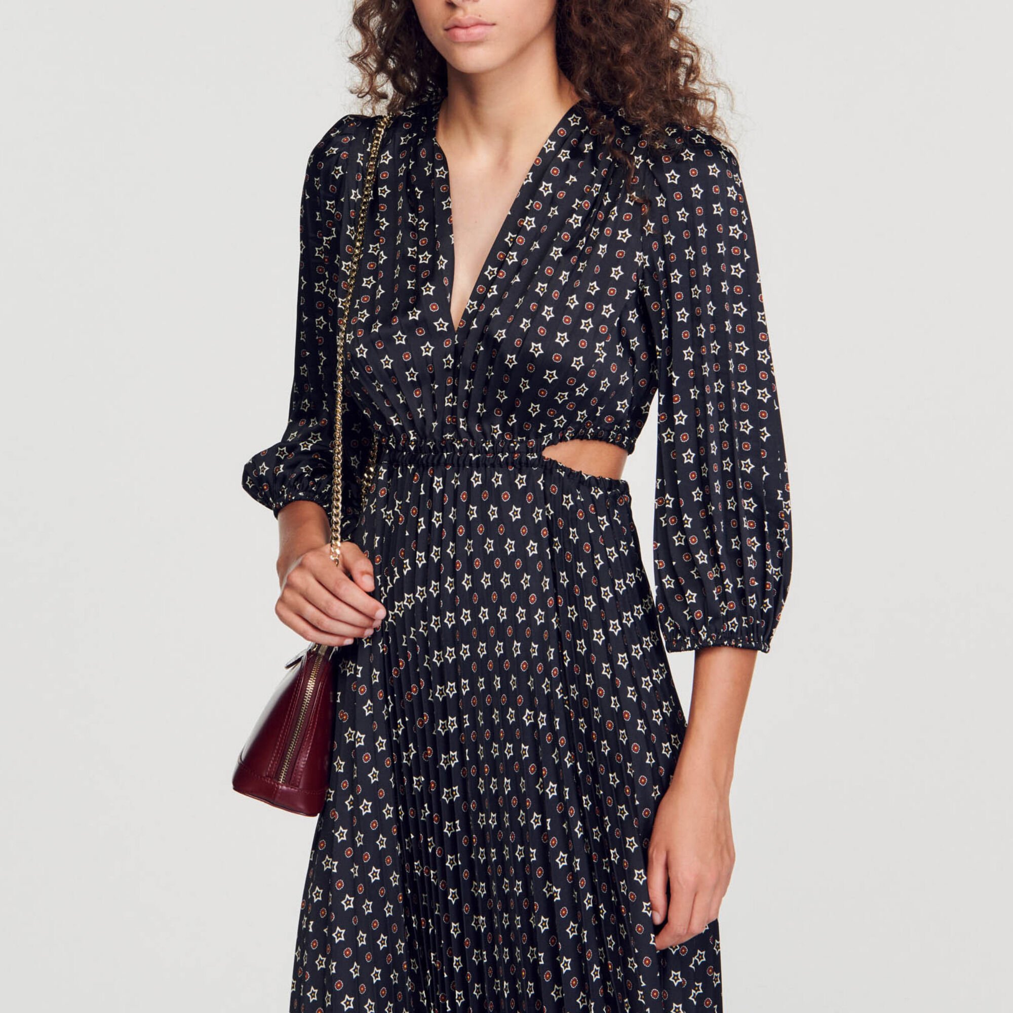 Long printed dress with pleats