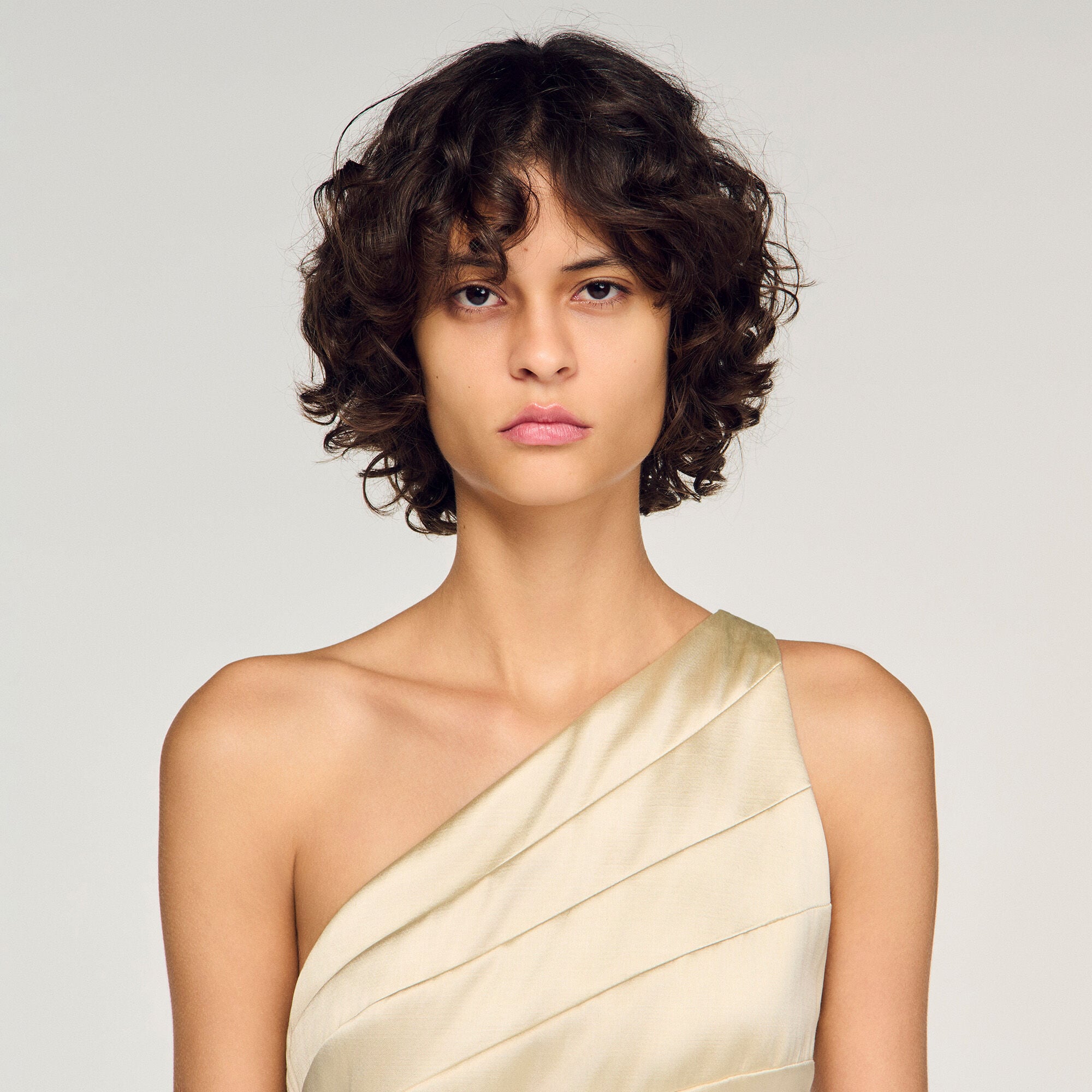 Mini one-shoulder satin-effect dress