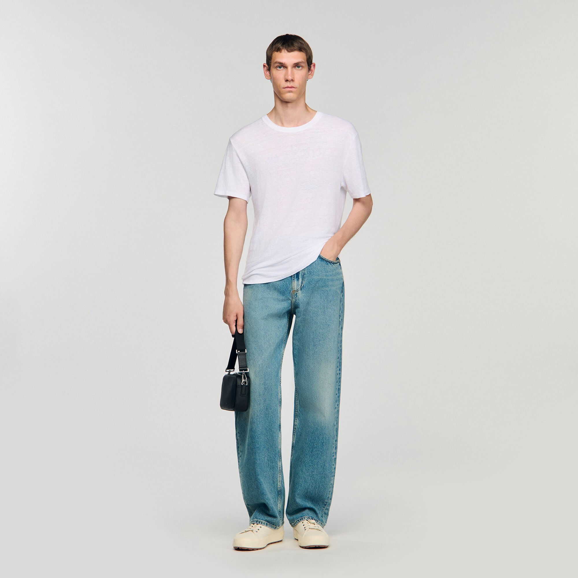 Certified linen T-shirt in white for Men | Sandro Paris