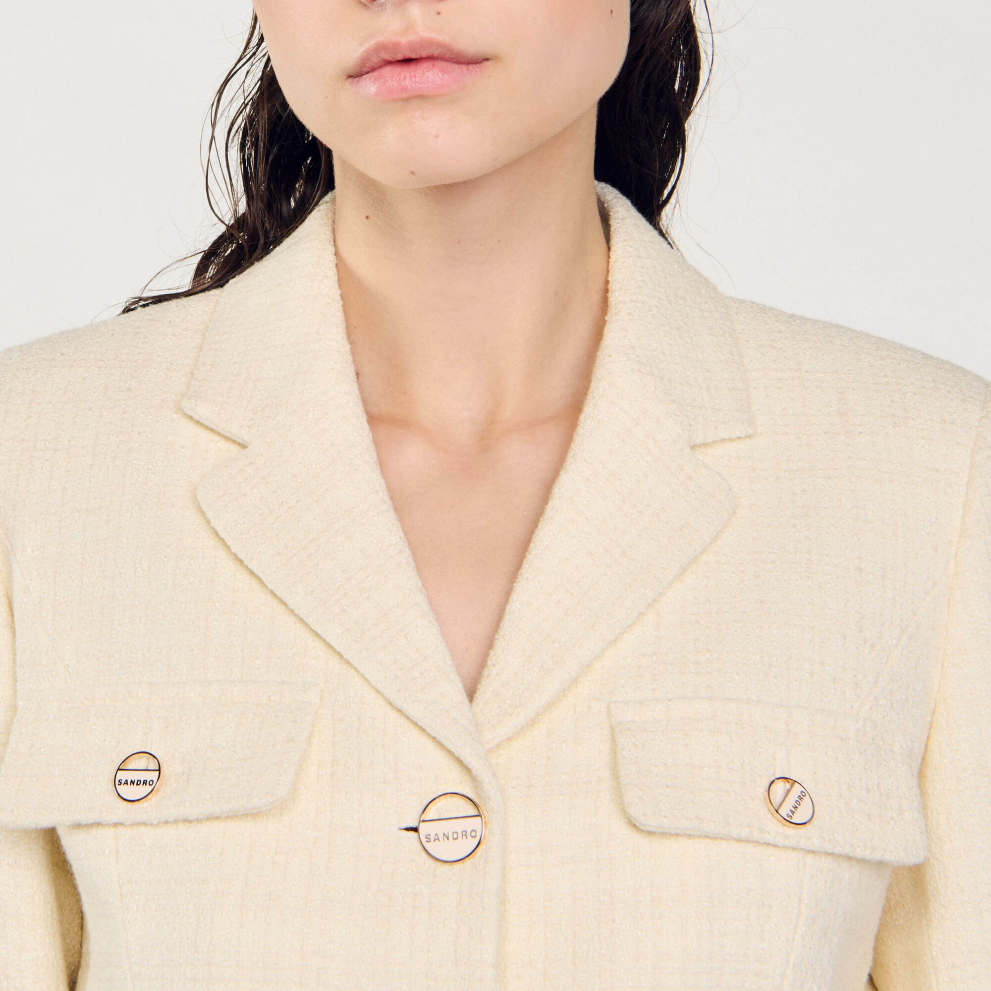 Cropped tweed button-up jacket