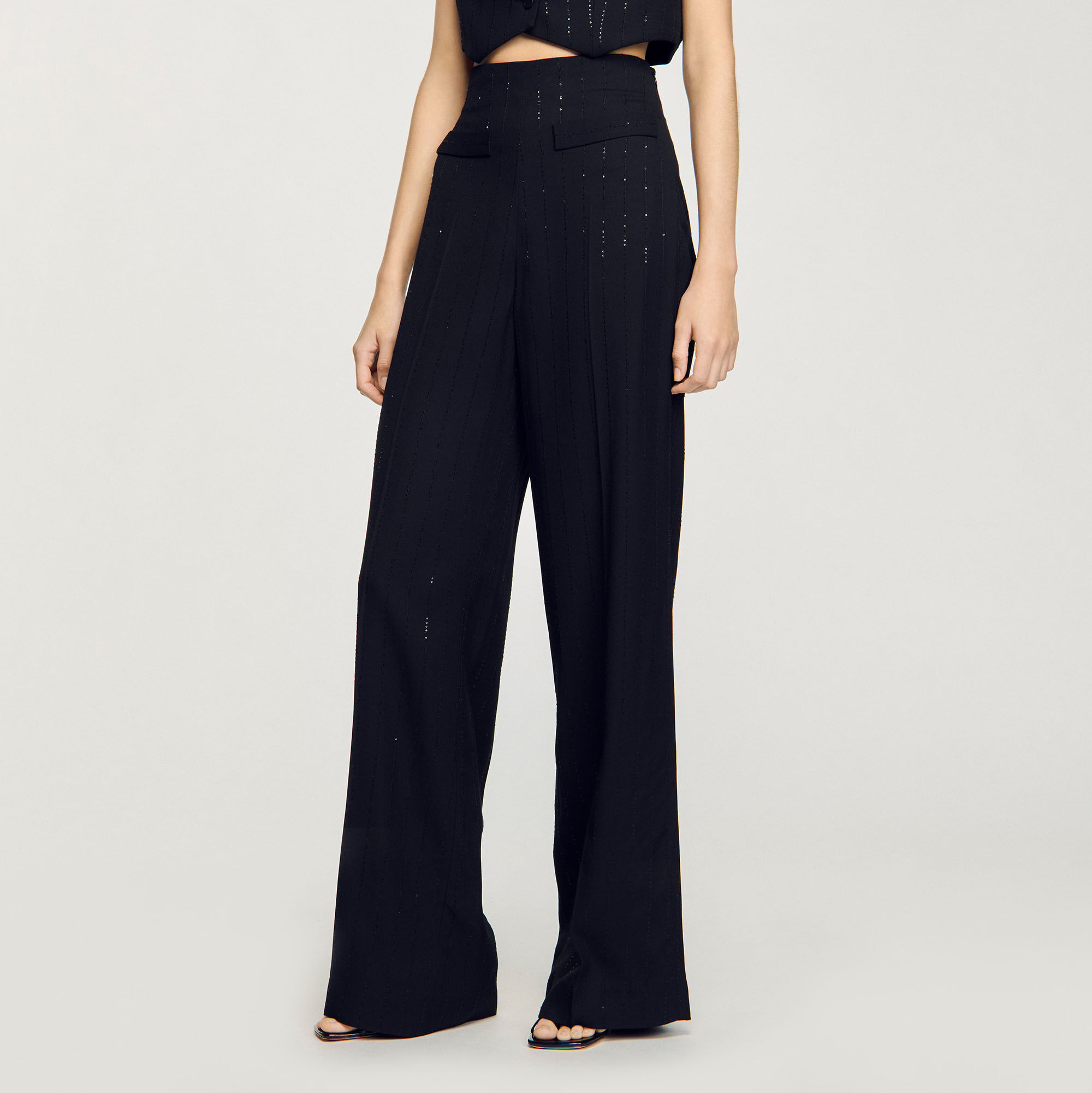 Sequinned suit trousers black / gray For Women | Sandro Paris