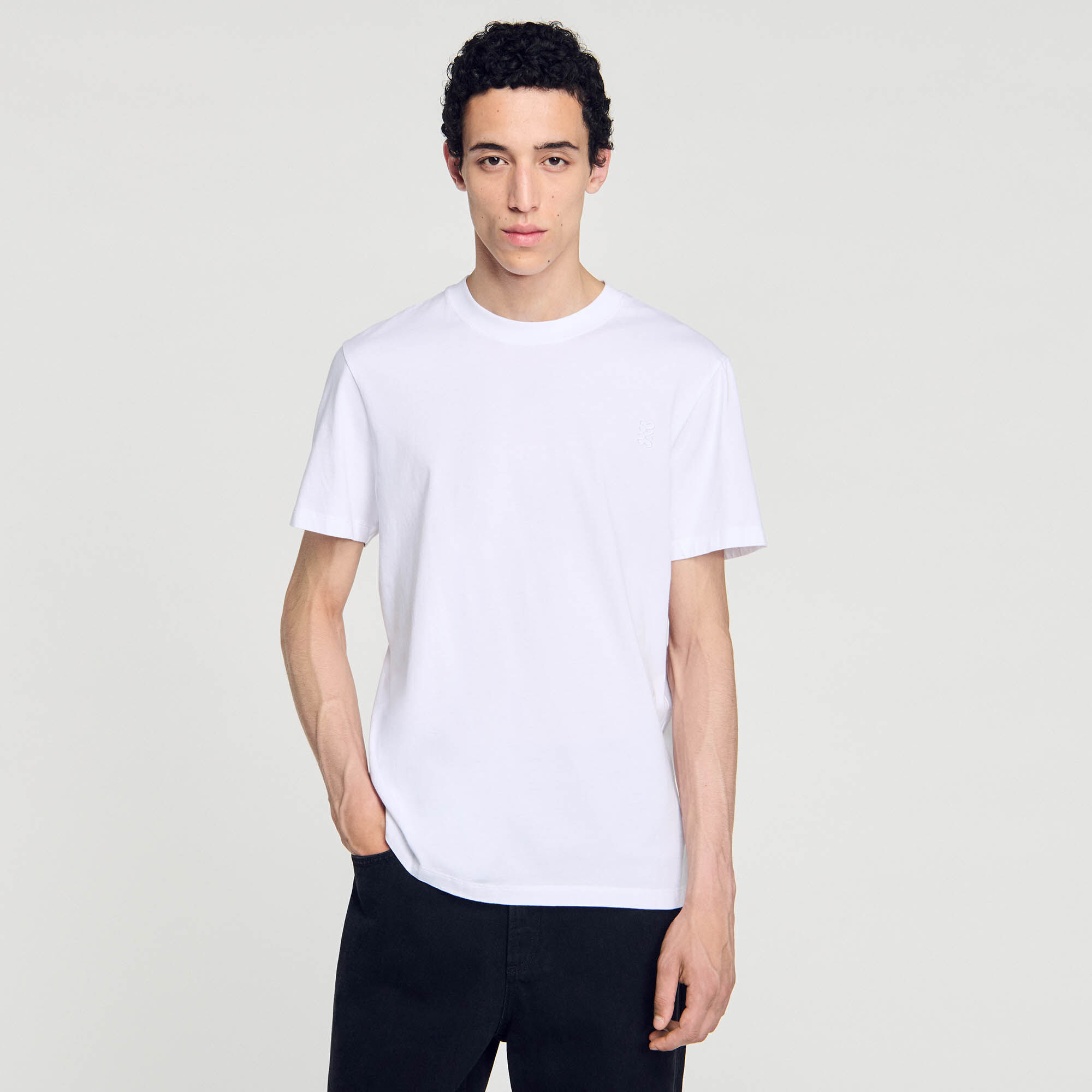 Cotton T-shirt white / beige for Men | Sandro Paris