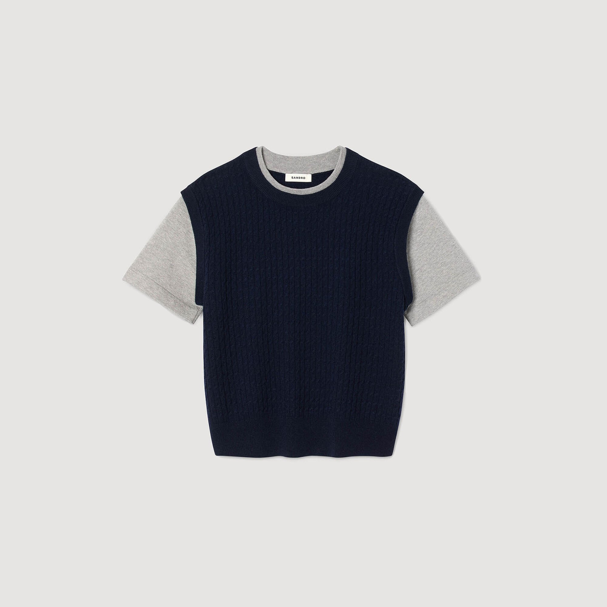Dual-material knit sweater