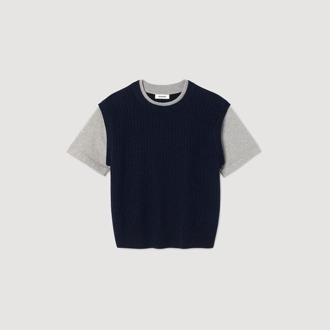 Dual-material knit sweater
