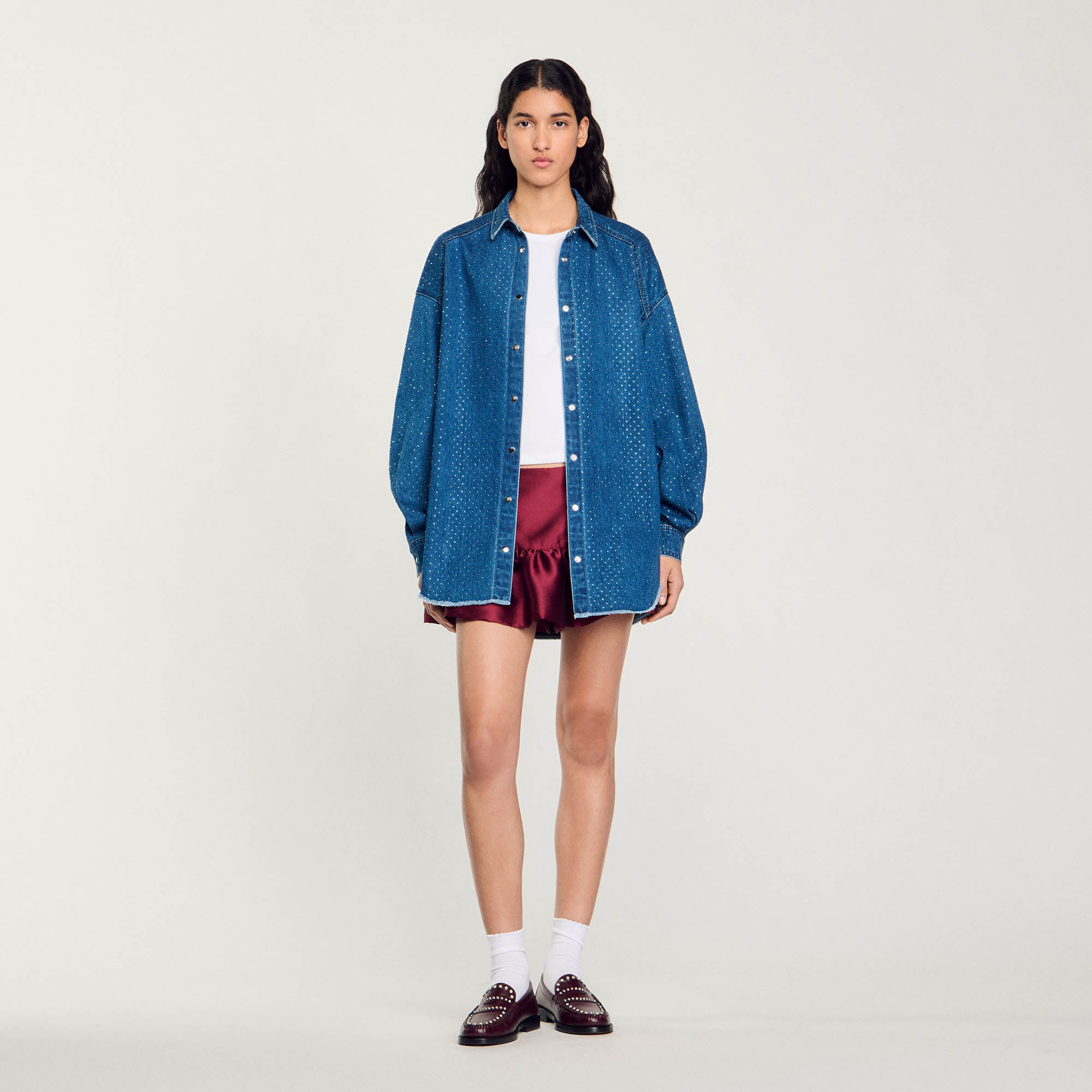 Denim shirt with rhinestones