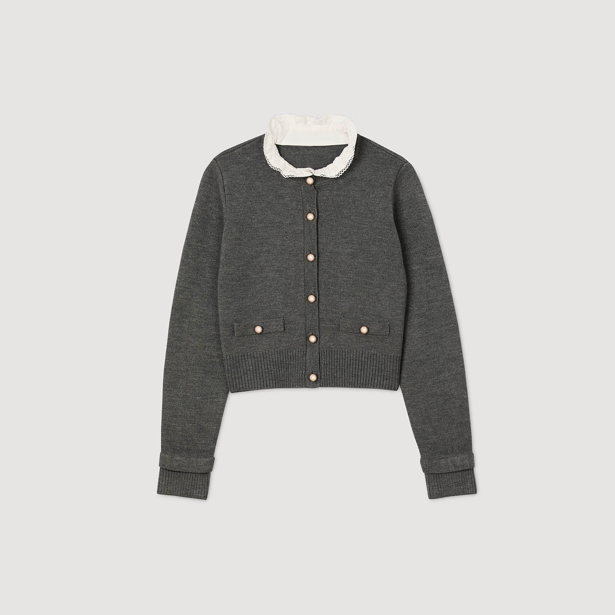 Cardigan with ruffle collar