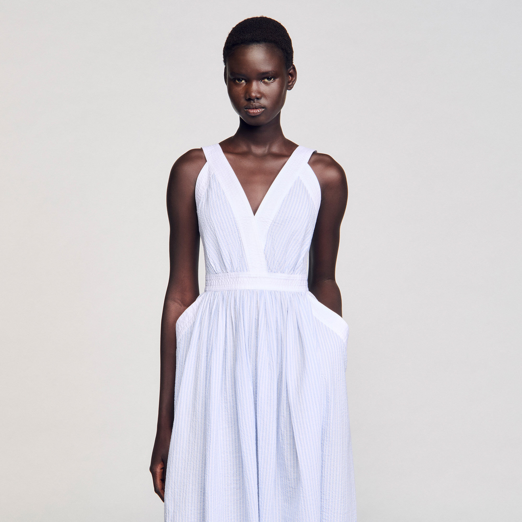 Maxi striped dress blue For Women | Sandro Paris