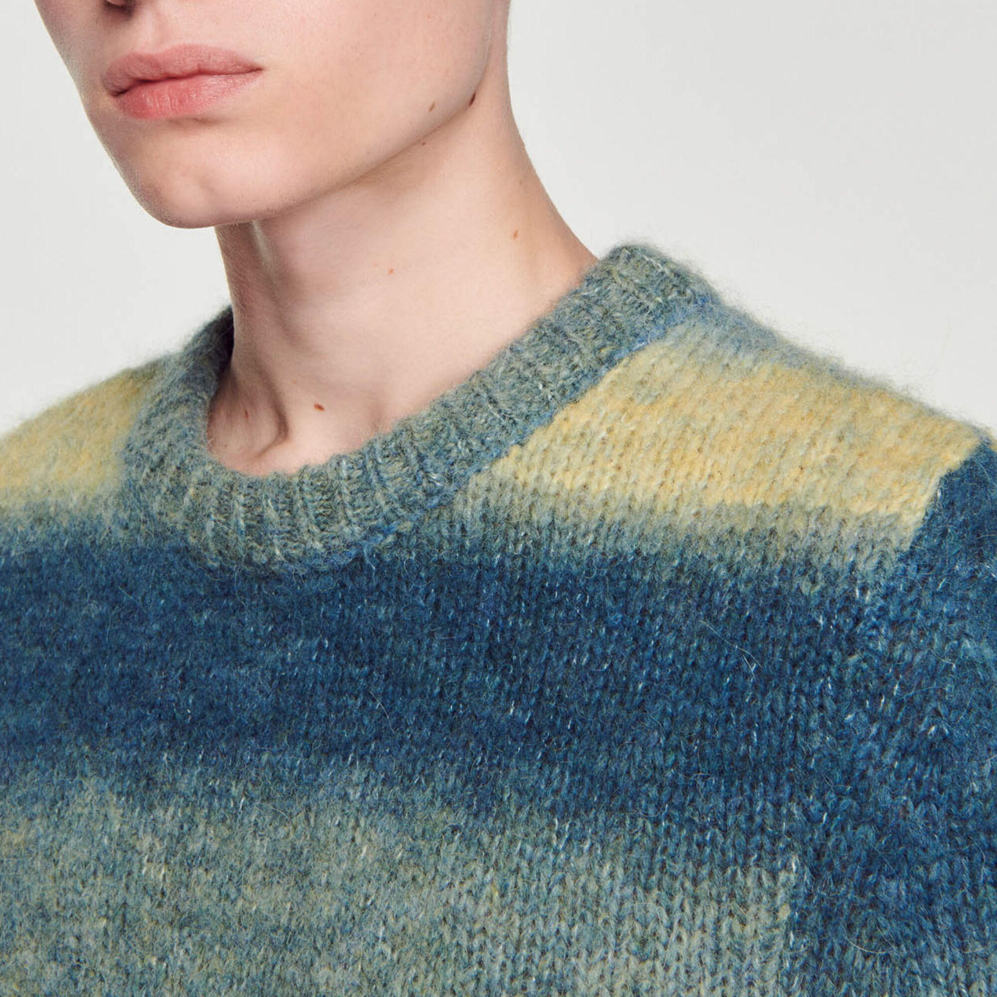 Wool and alpaca sweater blue for Men | Sandro Paris