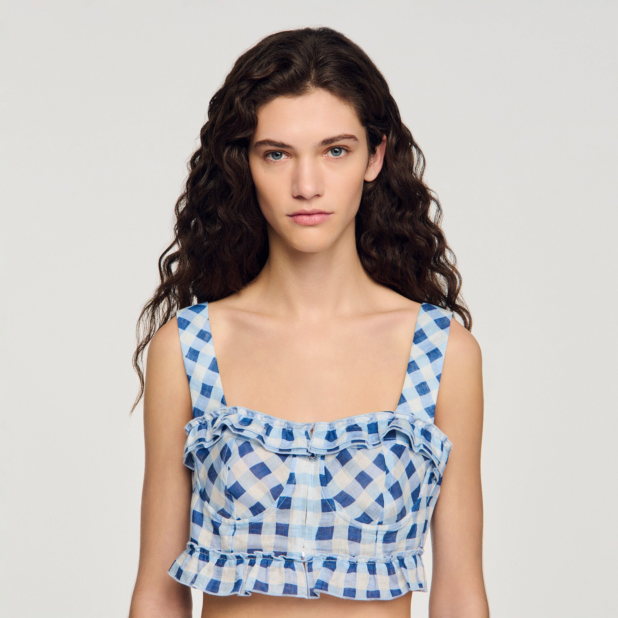 Gingham linen crop top