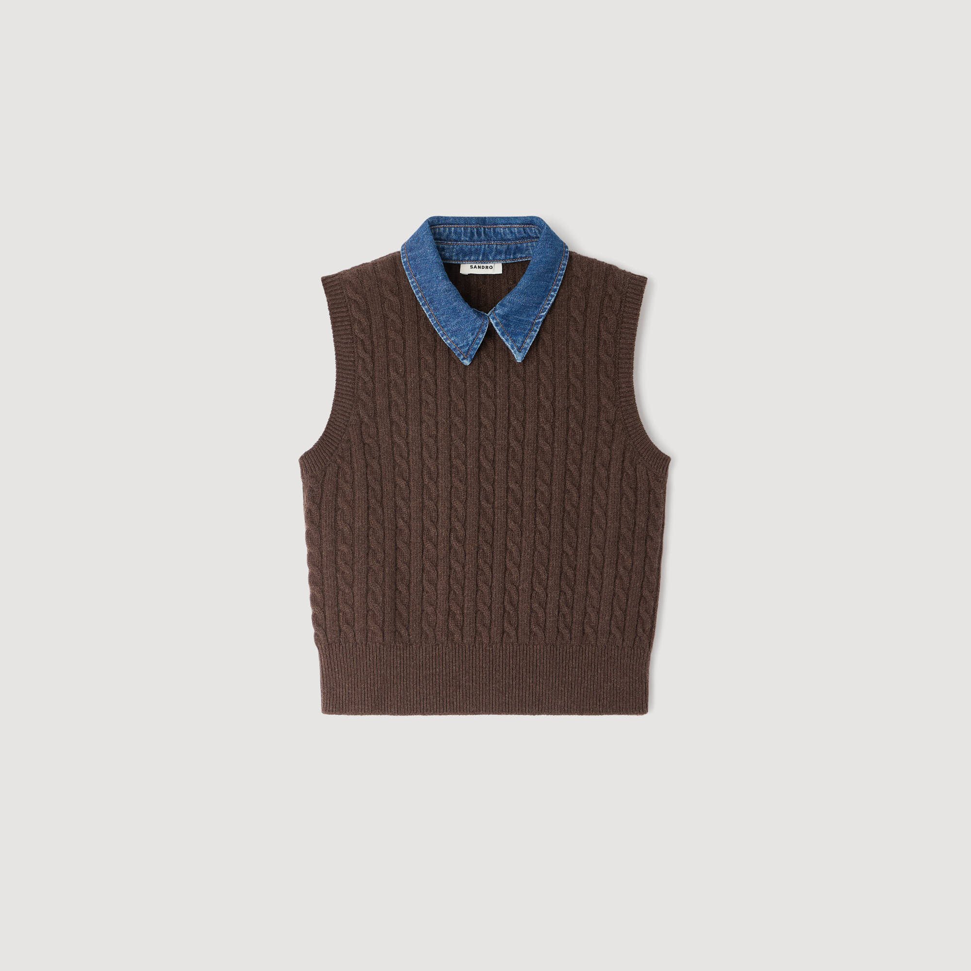 Knit and denim sweater