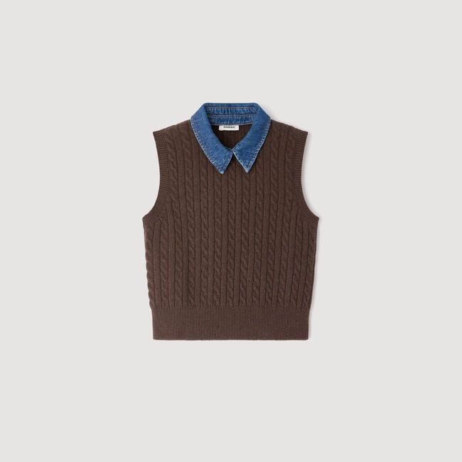Knit and denim sweater