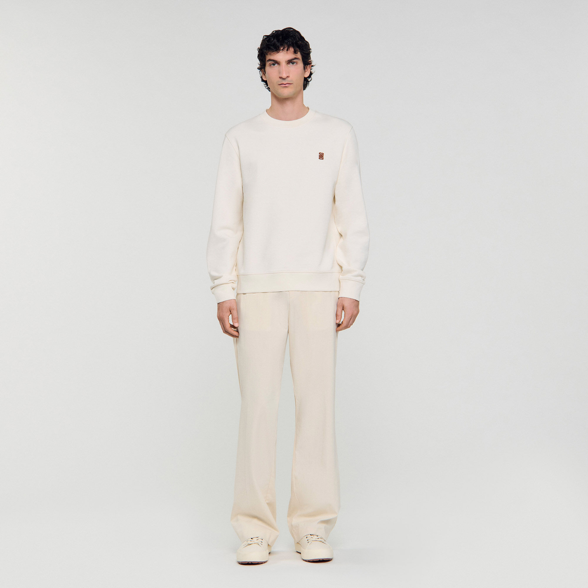 Oversized sweatshirt with leather patch white / beige for Men