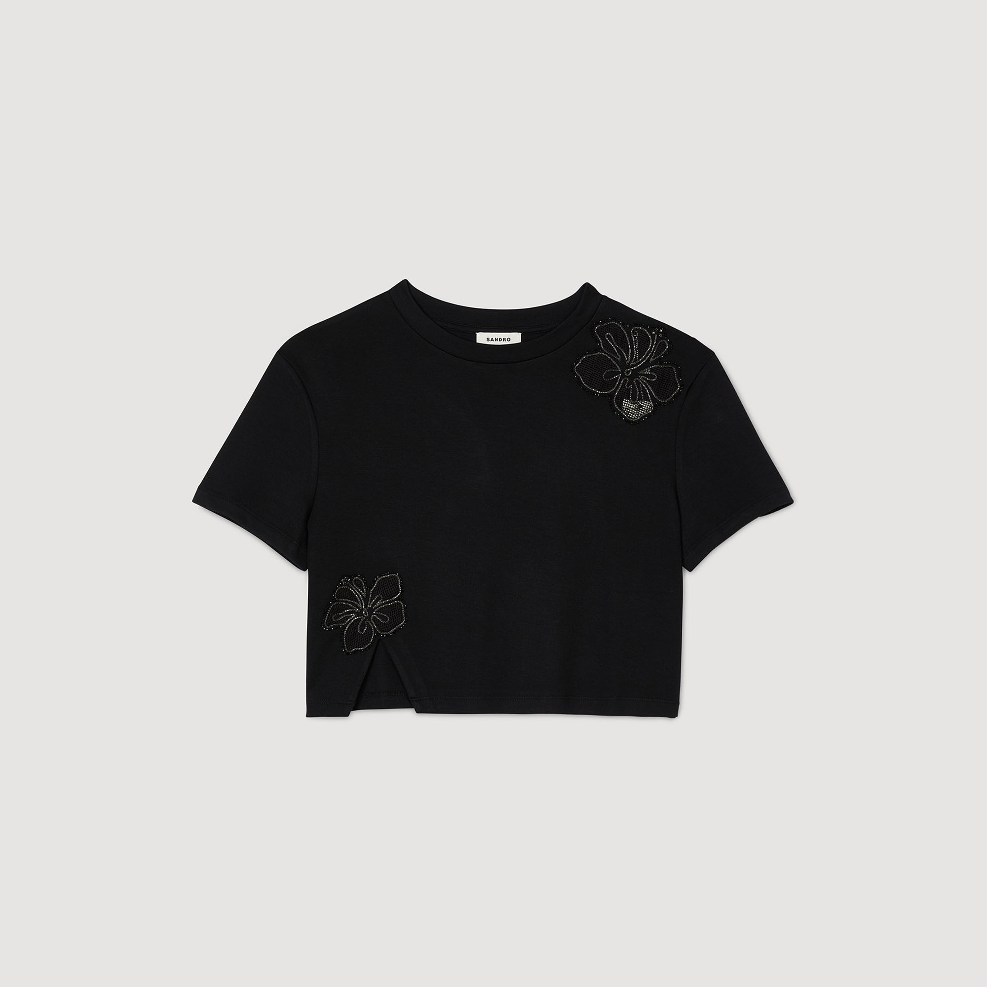Floral embroidery T-shirt black / gray For Women | Sandro Paris