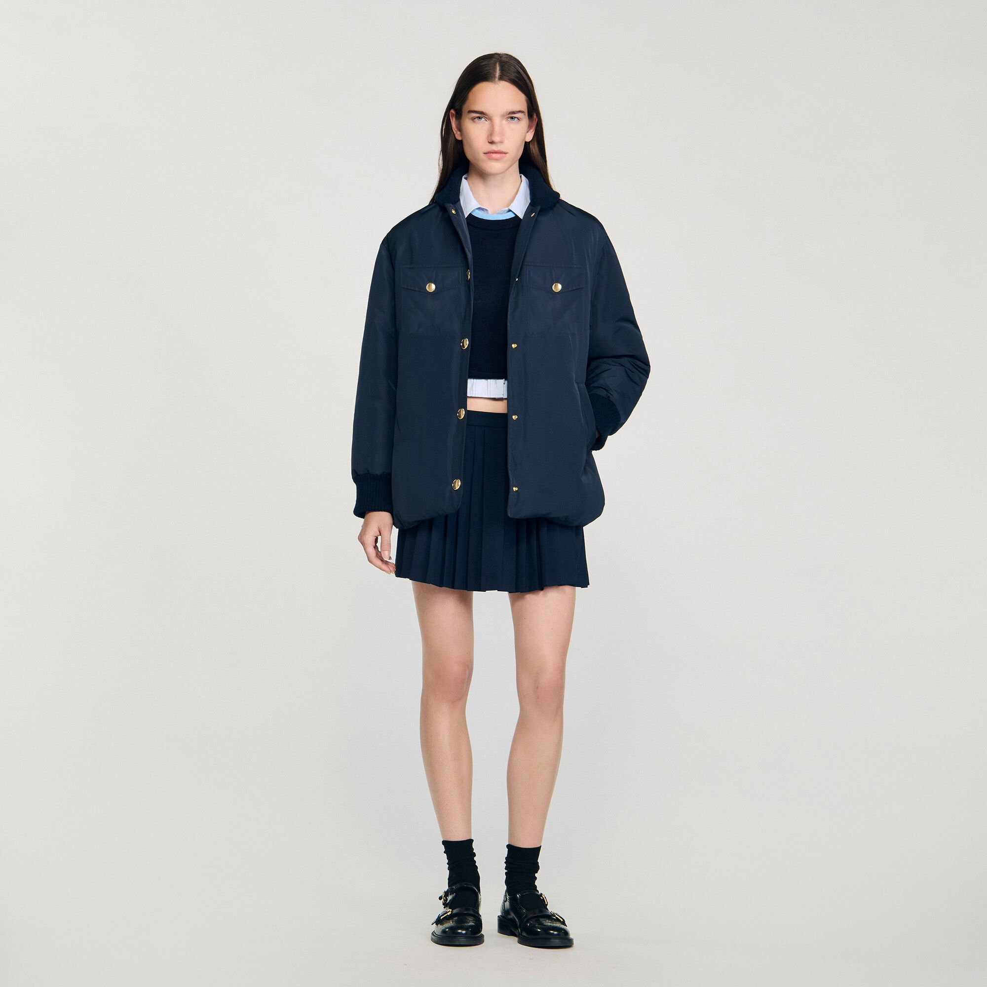 Puffer jacket with teddy collar