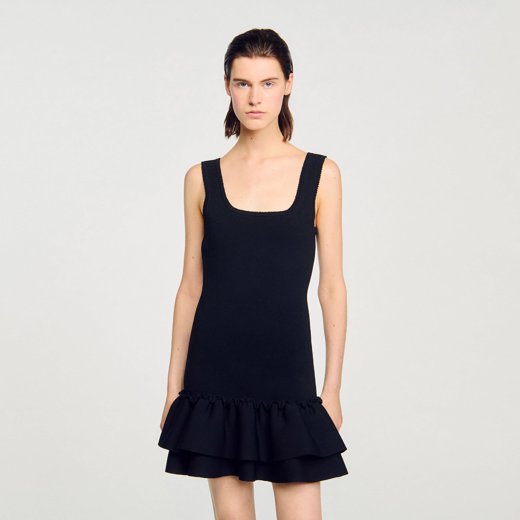 Mini knit dress with ruffles
