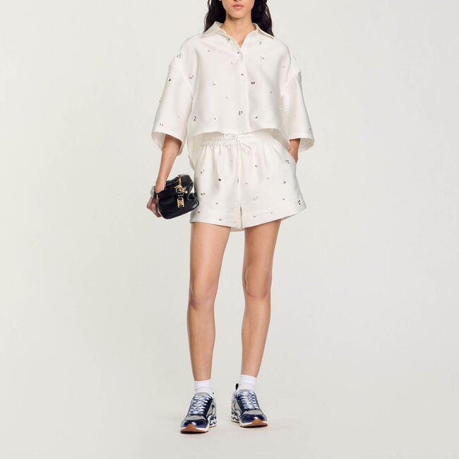 Rhinestone wide-leg shorts