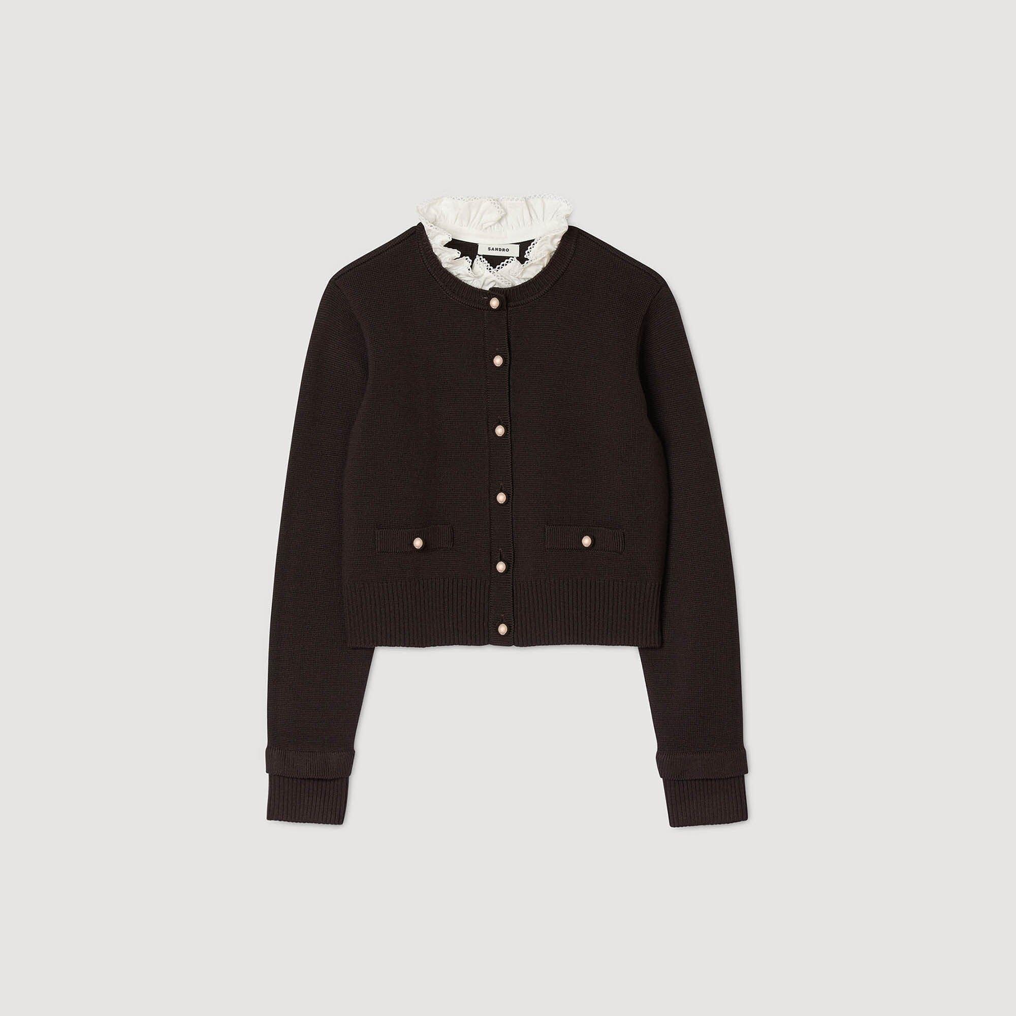 Cardigan with removable ruffle collar