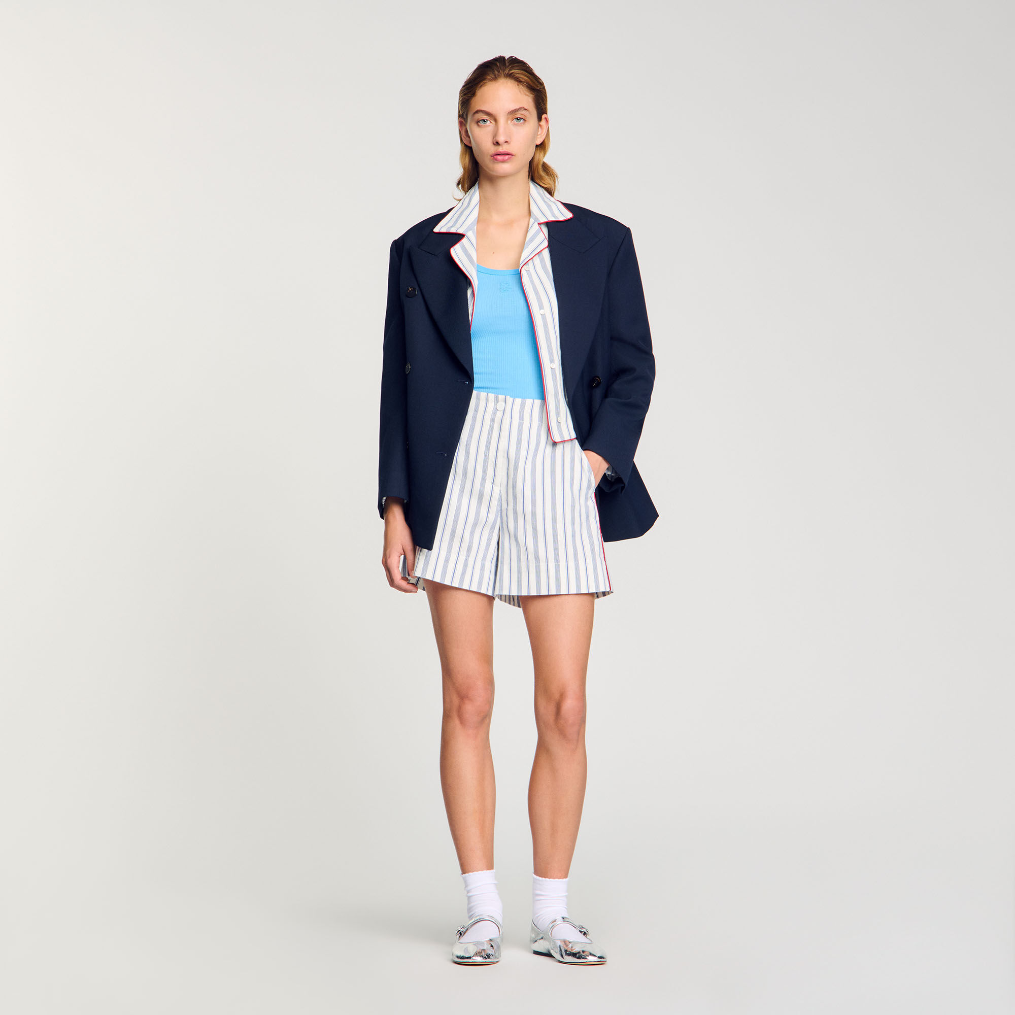 【海外限定】Sandroコットンスカート☆Stripe-Print Pleated Str Sandro_SFPJU01474-40_F_1.jpg