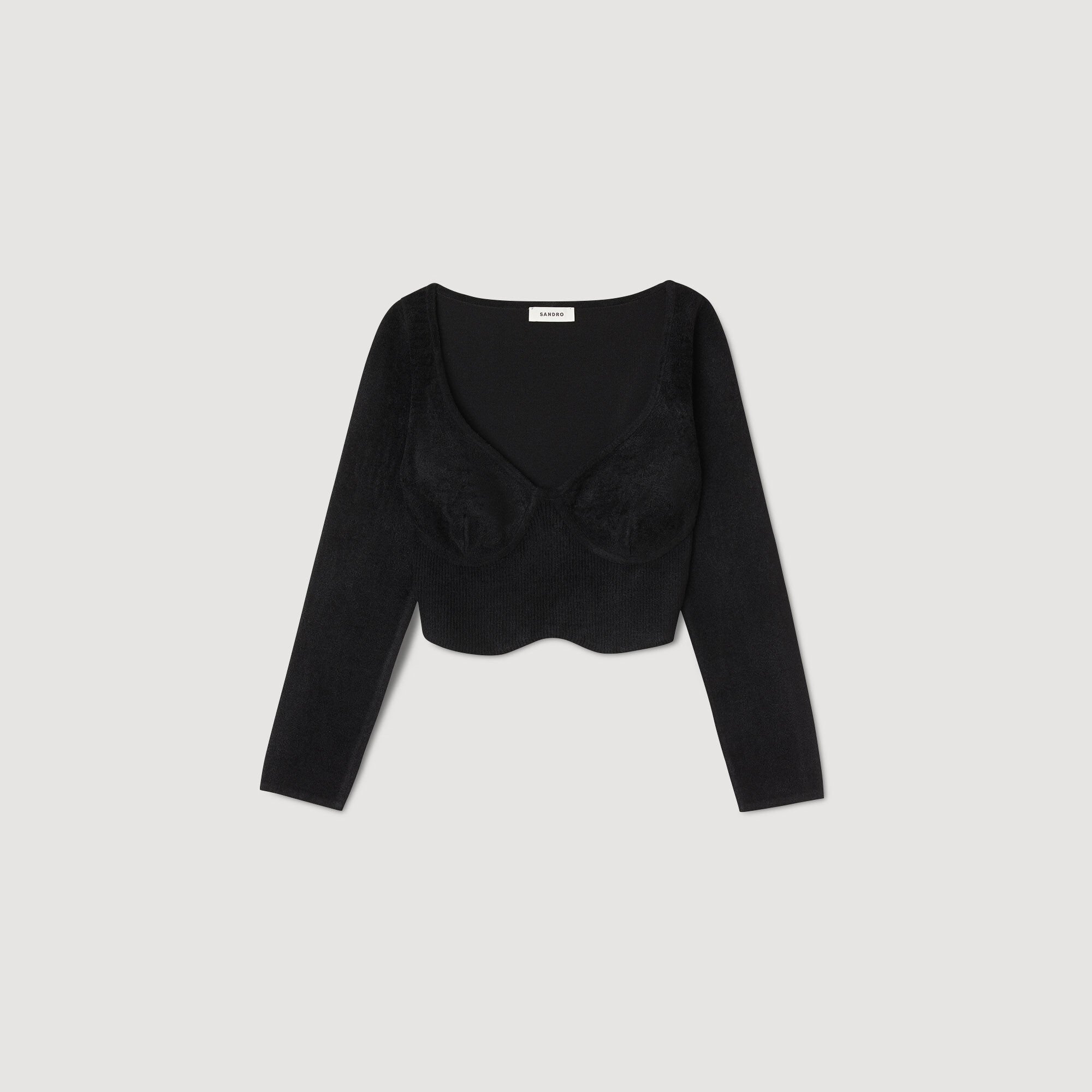 Short velvet knit sweater