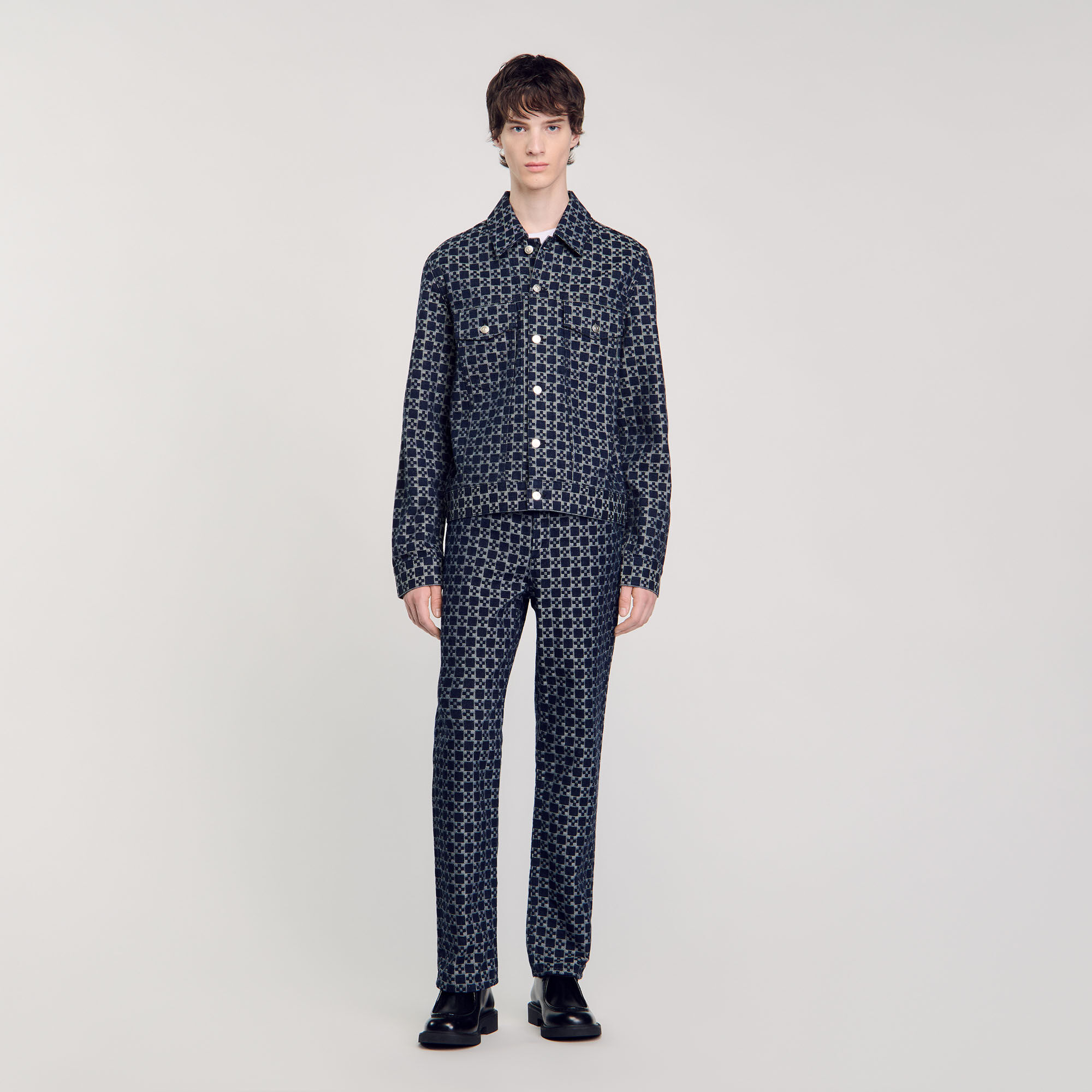 Square cross denim jacket