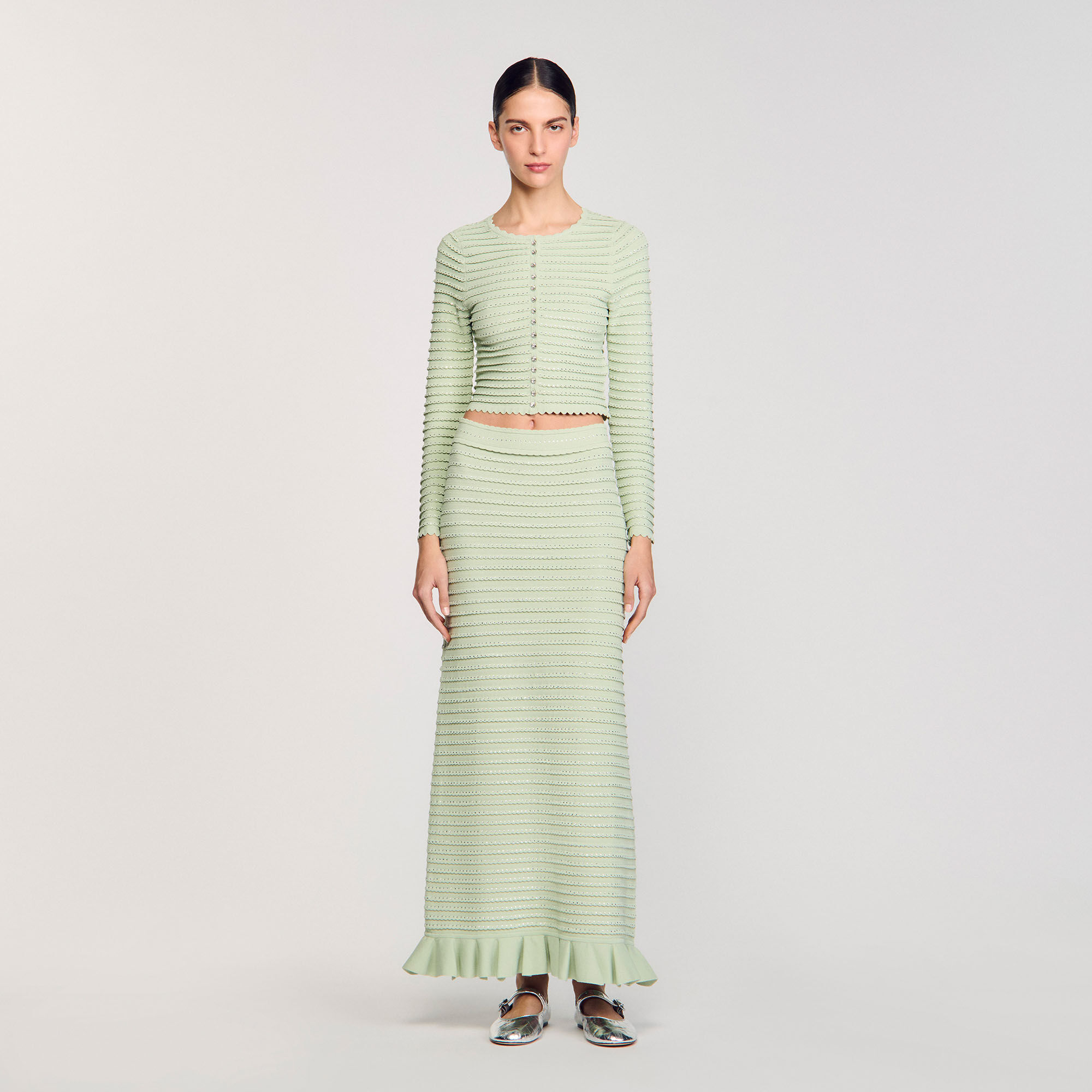 Rhinestone cardigan green For Women | Sandro Paris