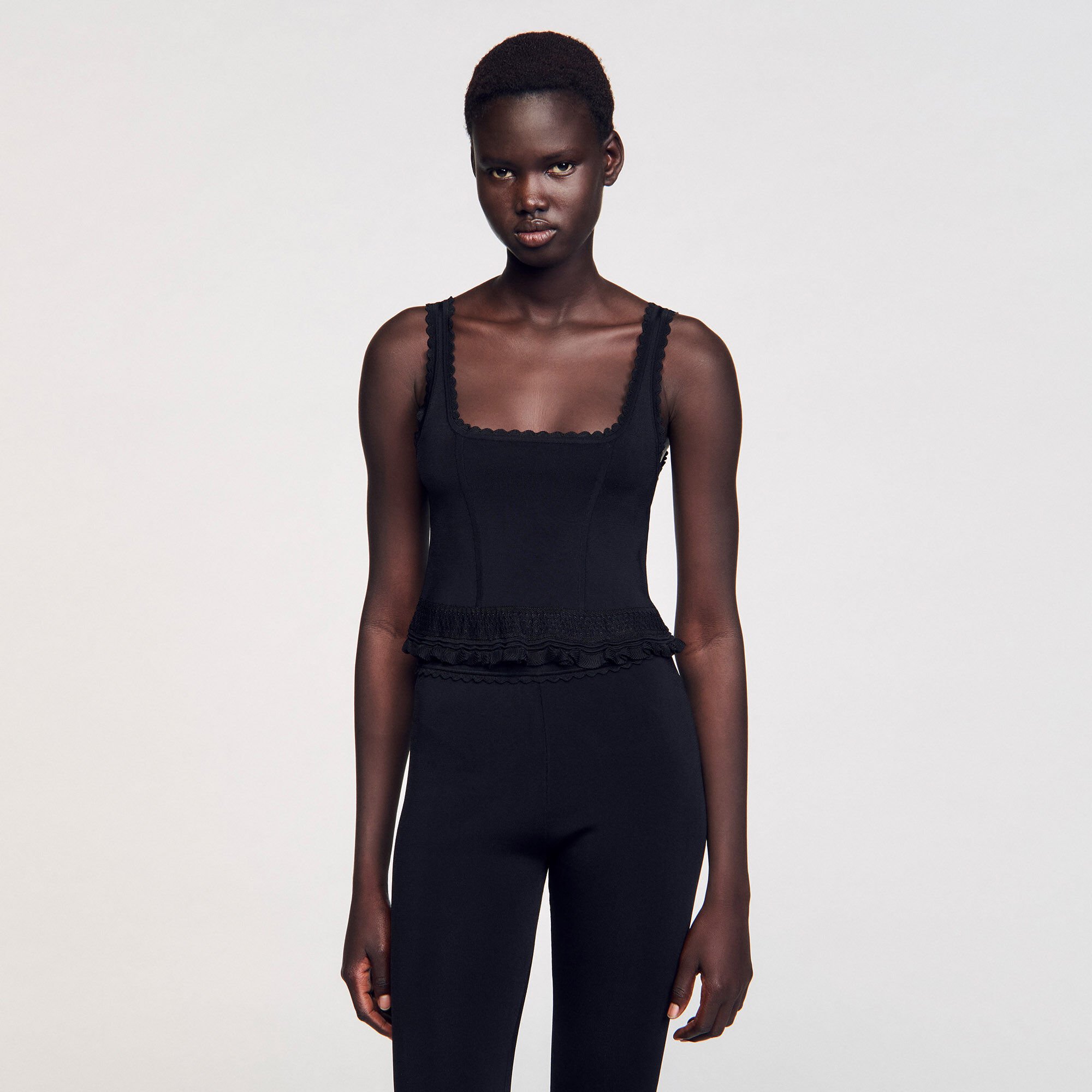 Ruffled top black / gray For Women | Sandro Paris