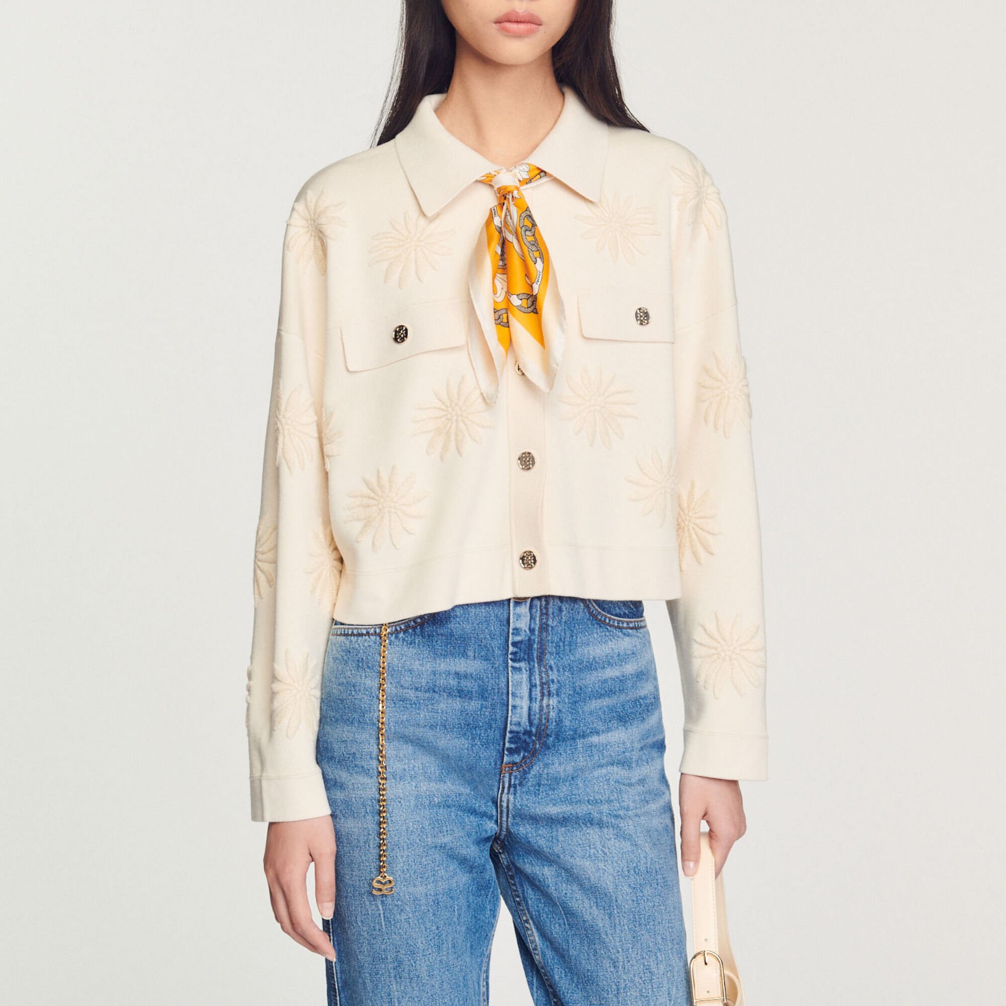 Embroidered knit coatigan
