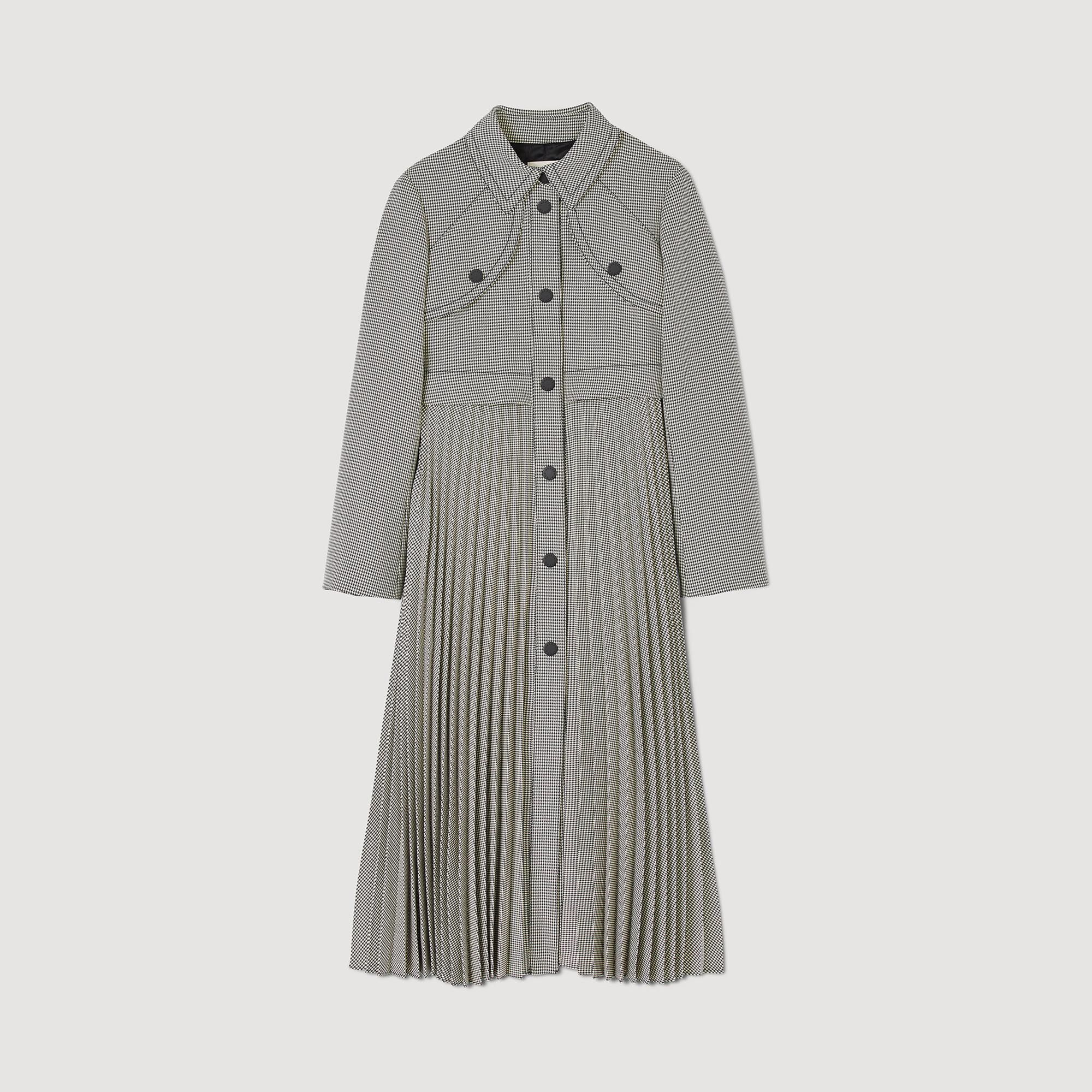 Houndstooth trench coat black / gray For Women | Sandro Paris