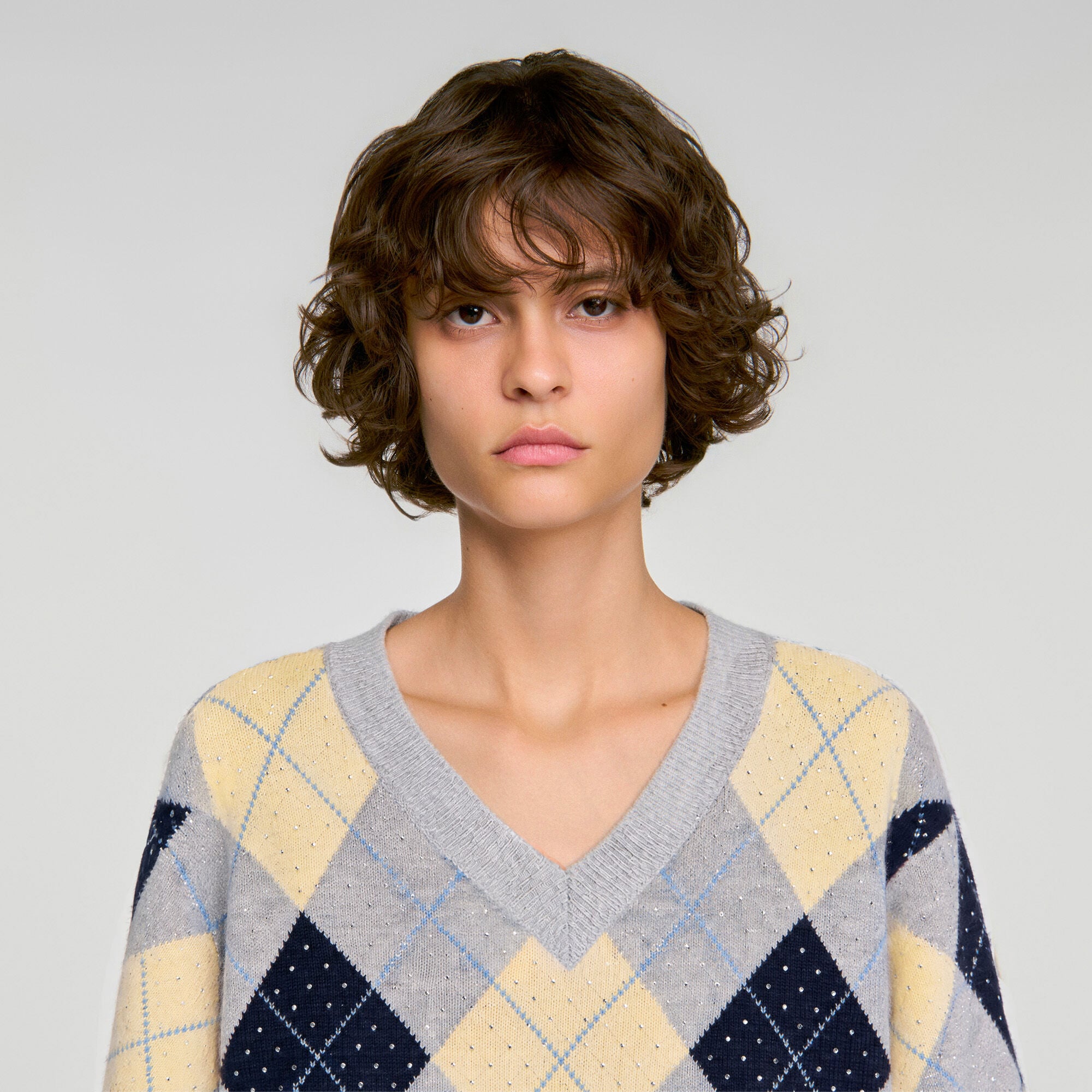 Rhinestone Argyle sweater - Women | Sandro