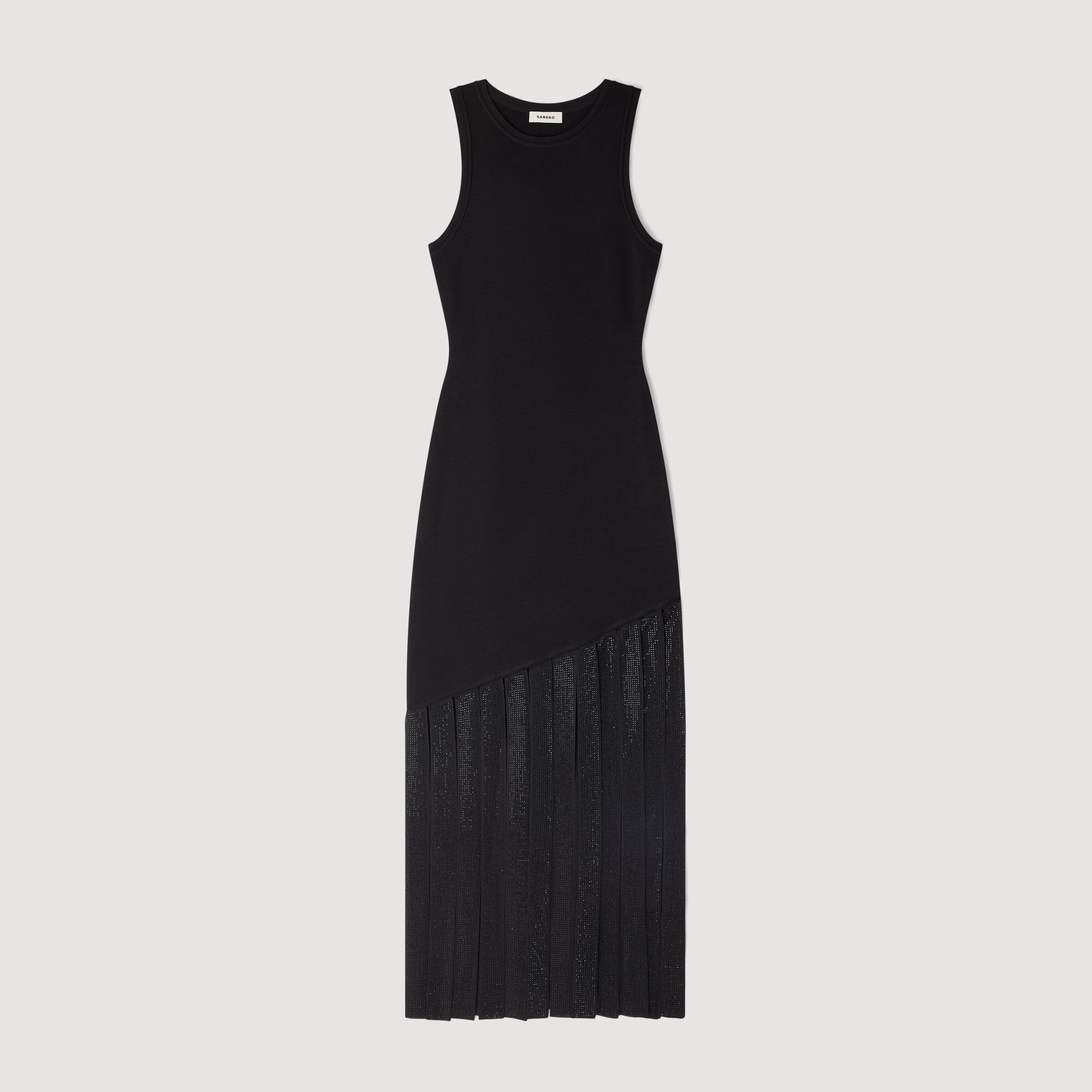 Fringed maxi dress black / gray For Women | Sandro Paris