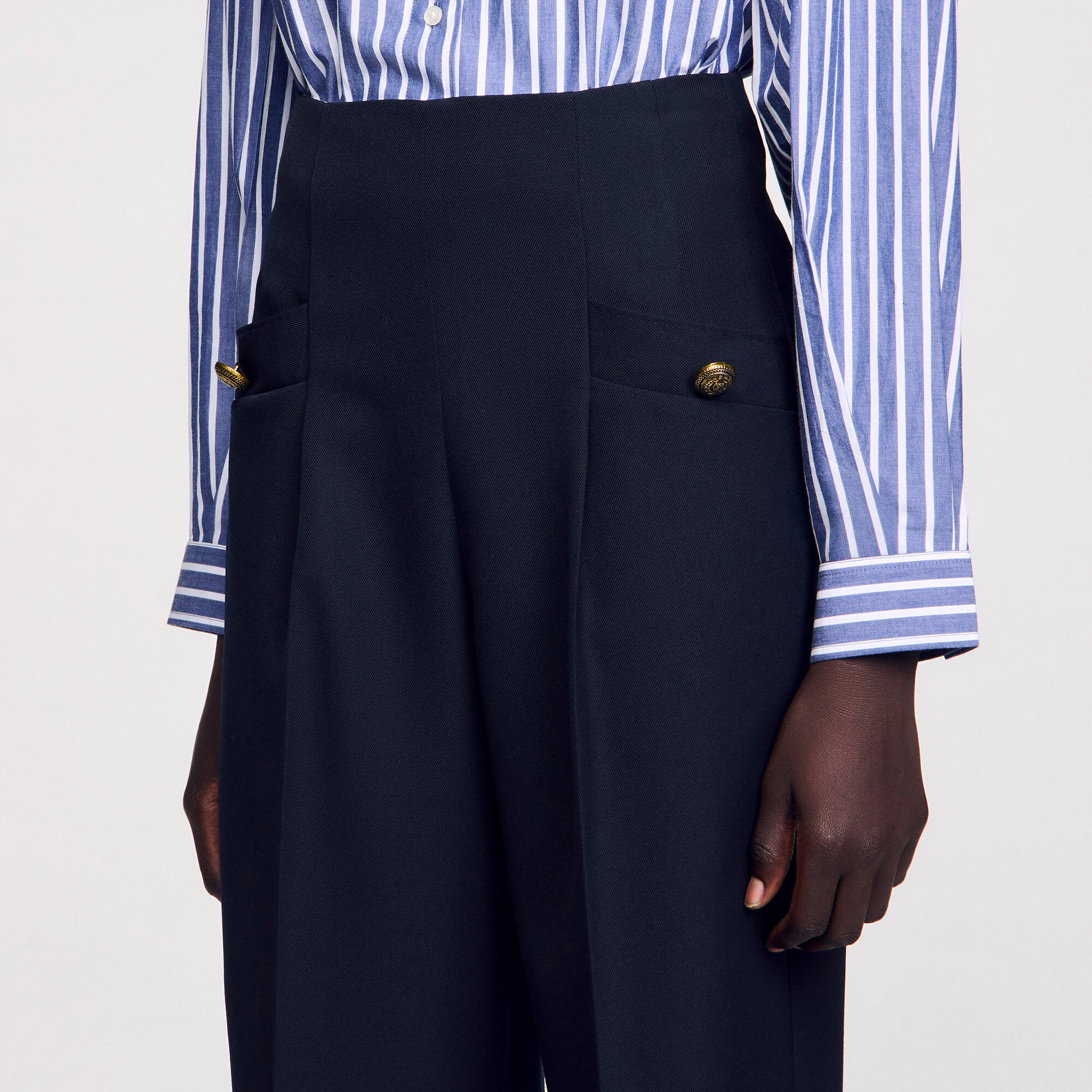 Wide legs trousers in Navy Blue for Women | Sandro Paris