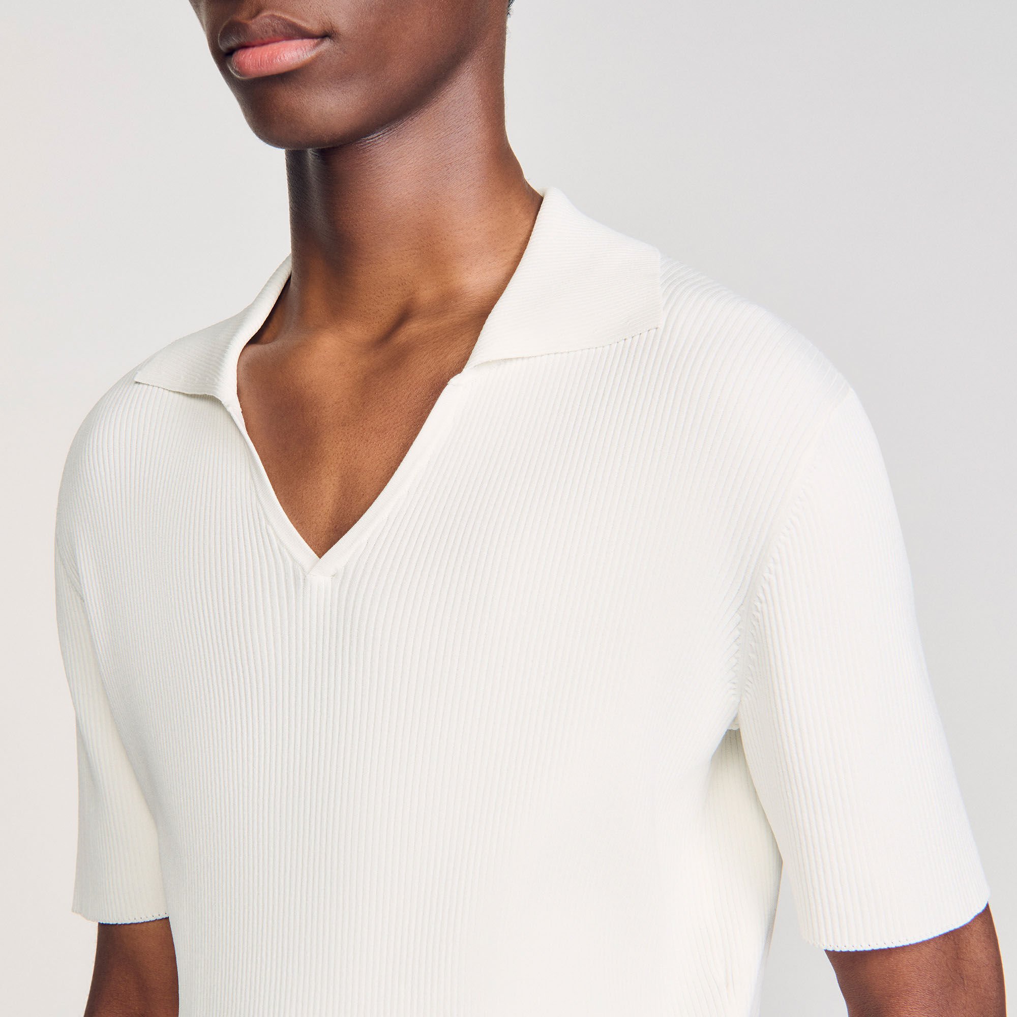 Rib knit polo shirt