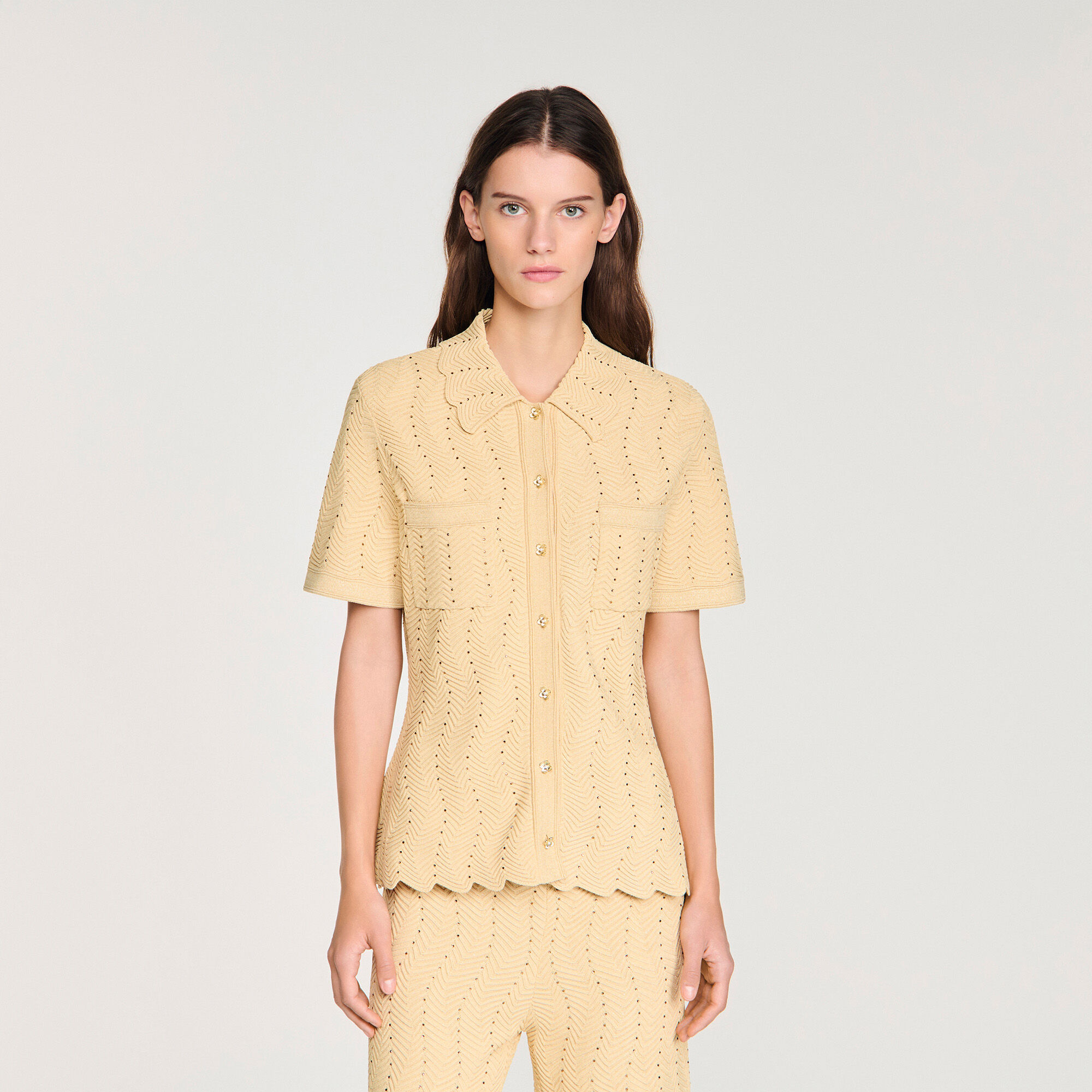 Rhinestone cardigan in Gold for Women | Sandro Paris
