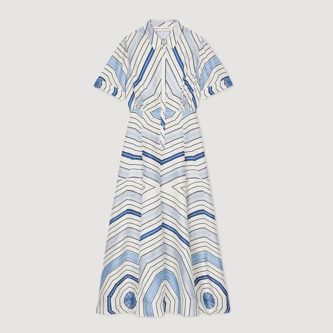 Spiral-motif silk midi dress