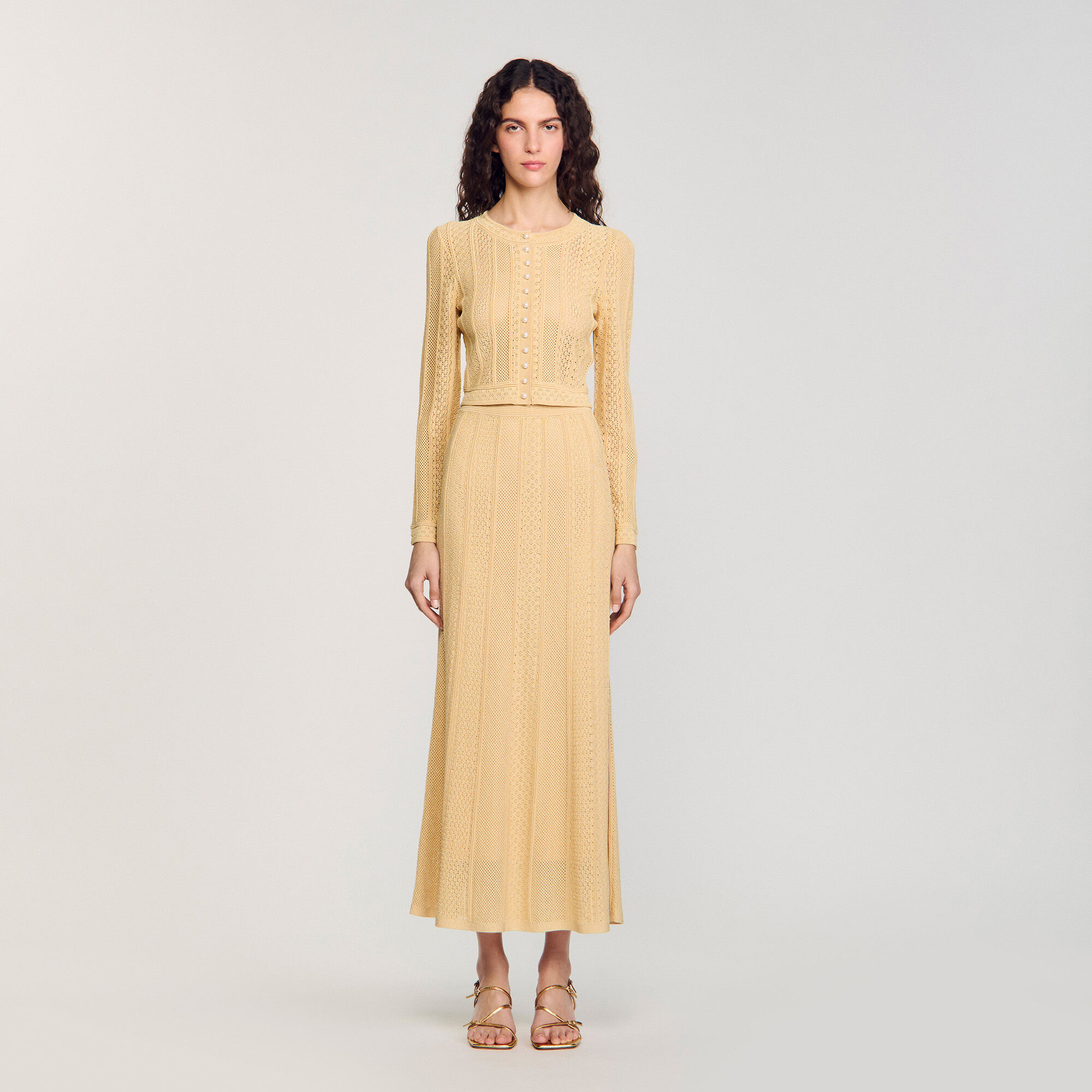 Pointelle knit maxi skirt white / beige For Women | Sandro Paris