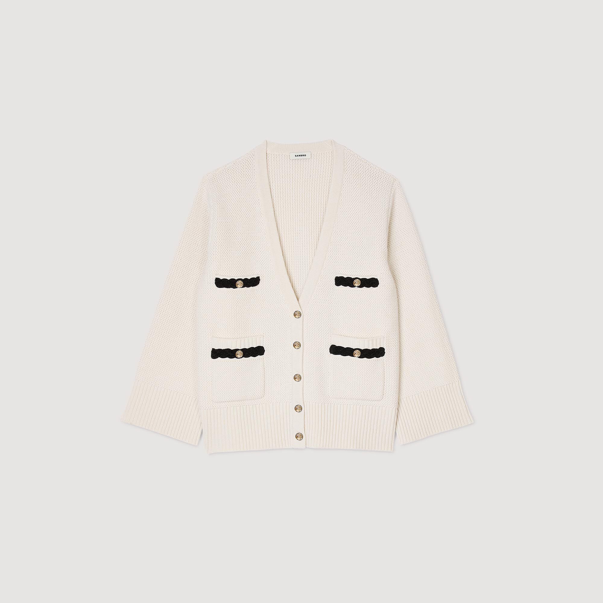 SANDRO ベージュ 長袖カーディガン XS Long wool cardigan white / beige For Women | Sandro Paris