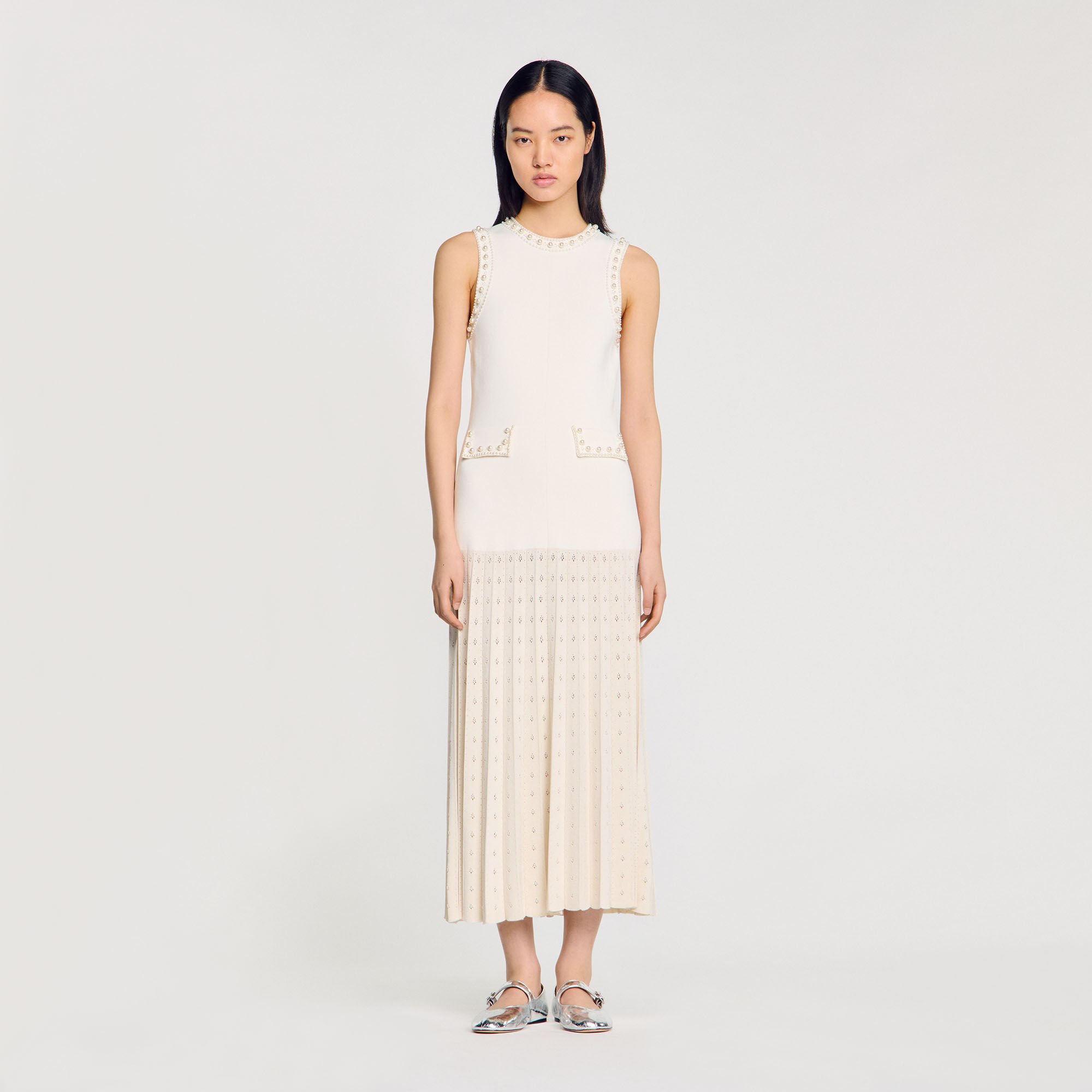 Pearl bead knit maxi dress