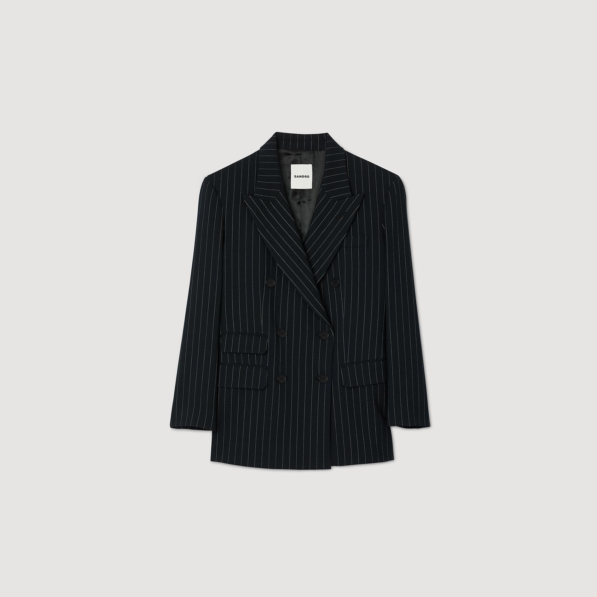 Striped suit jacket black / gray For Women | Sandro Paris