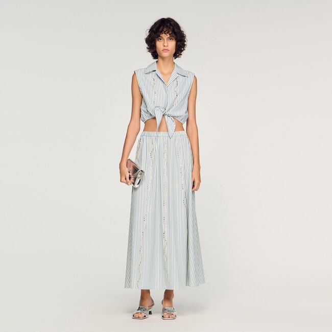 Rhinestone striped maxi skirt