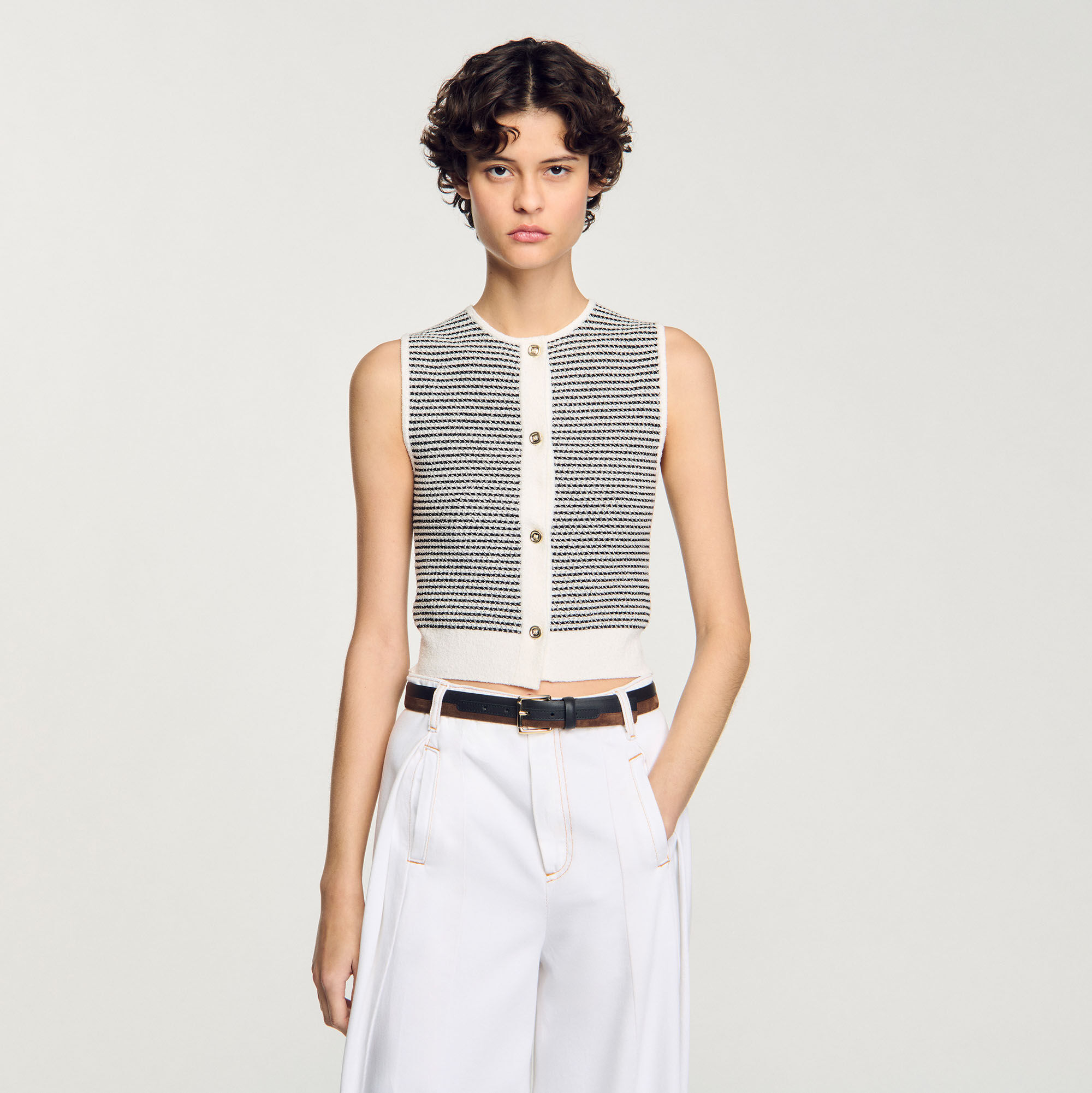 Striped cardigan black / gray For Women | Sandro Paris