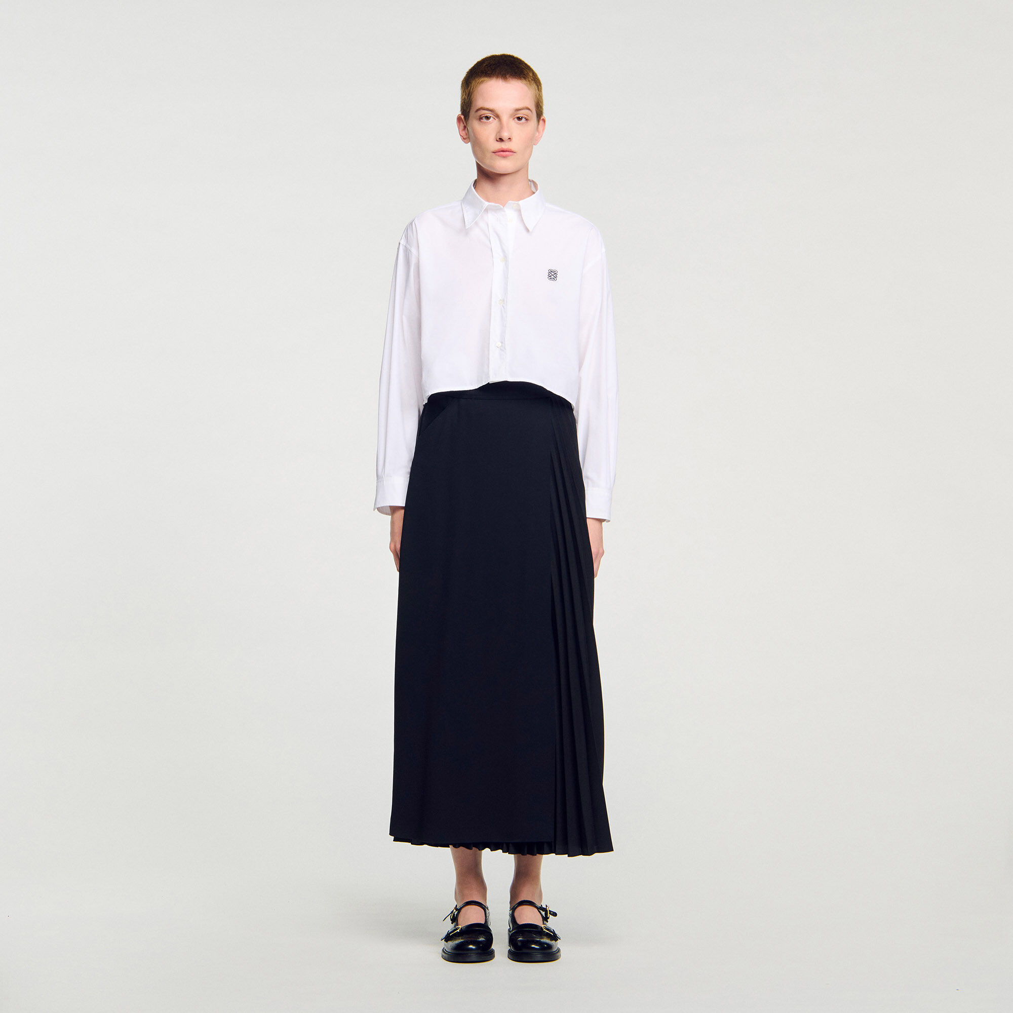 Curb chain buckle pleated skirt black / gray For Women